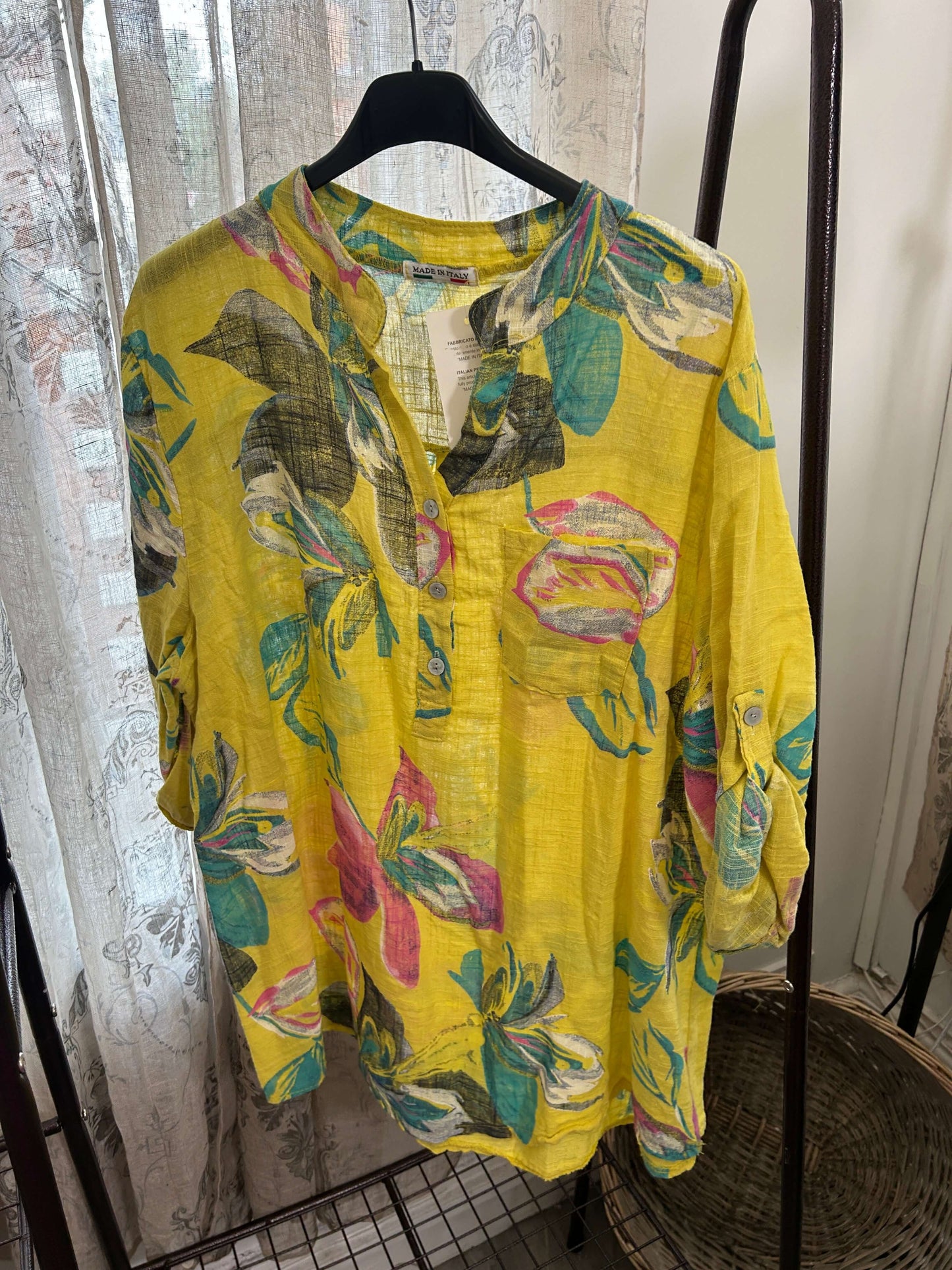 Casual 3 Button Blouse - Funky Tropical
