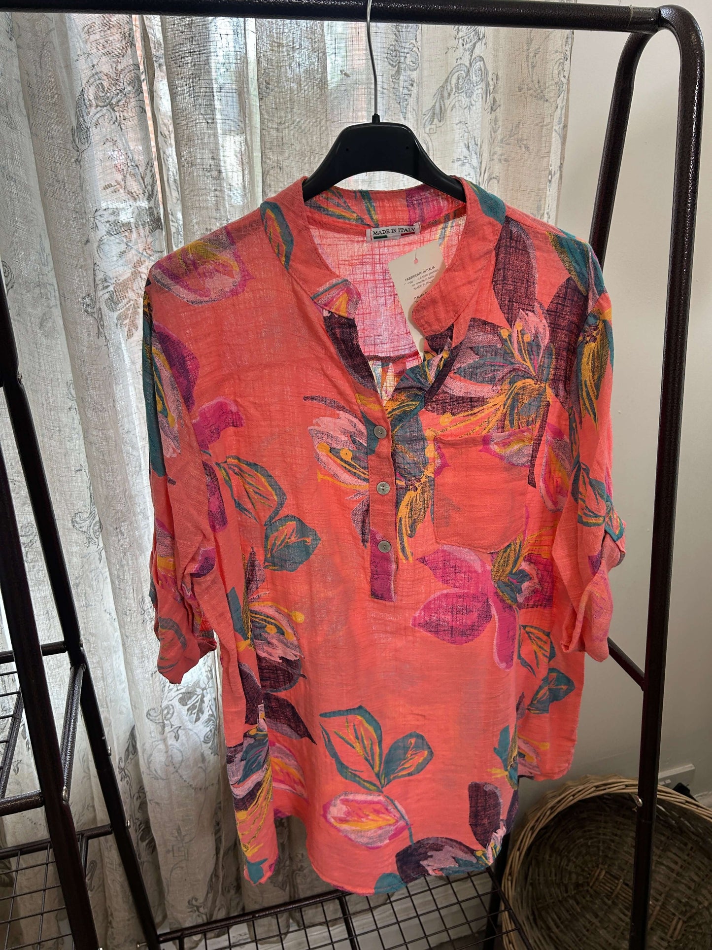 Casual 3 Button Blouse - Funky Tropical