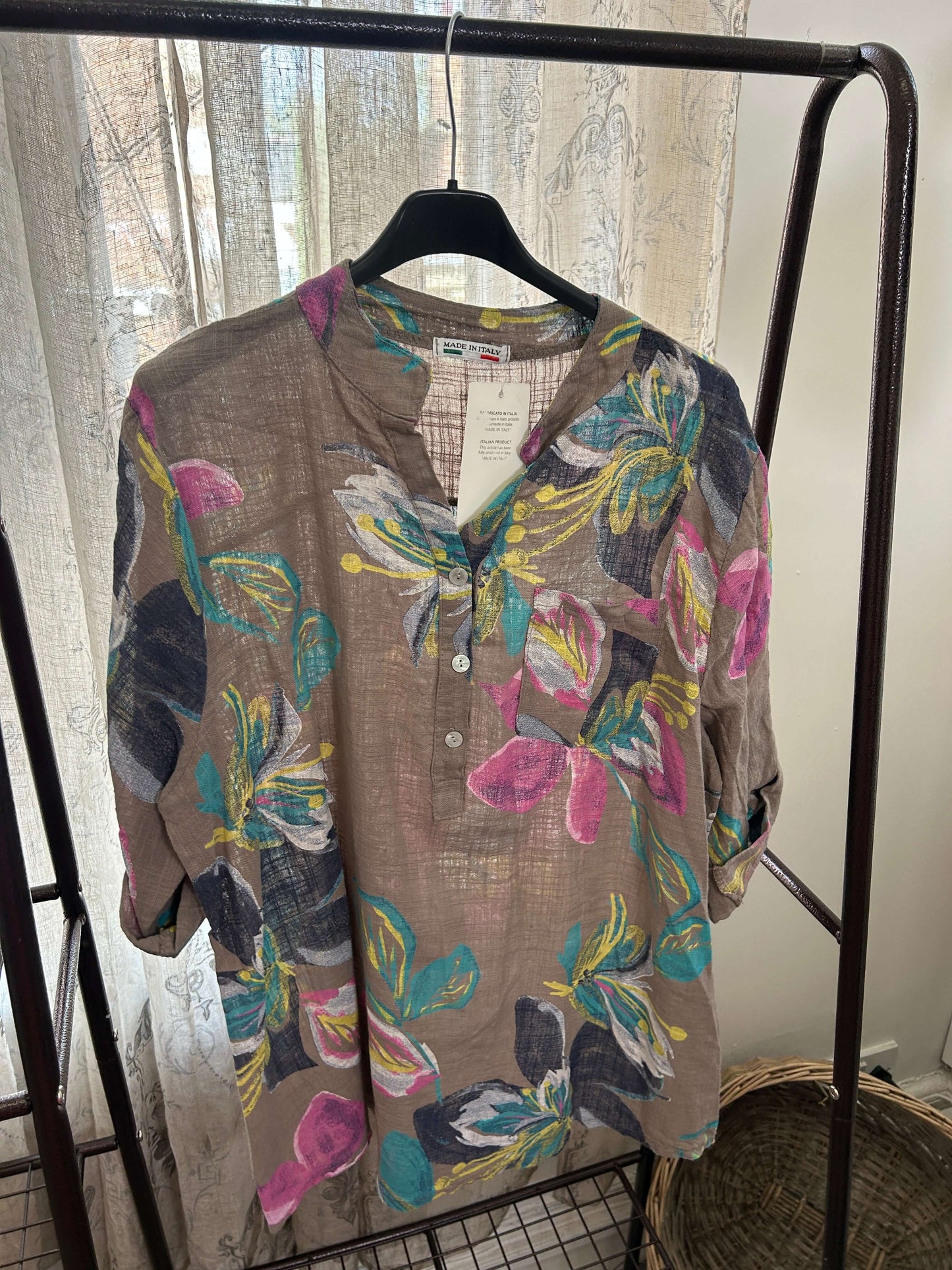 Casual 3 Button Blouse - Funky Tropical