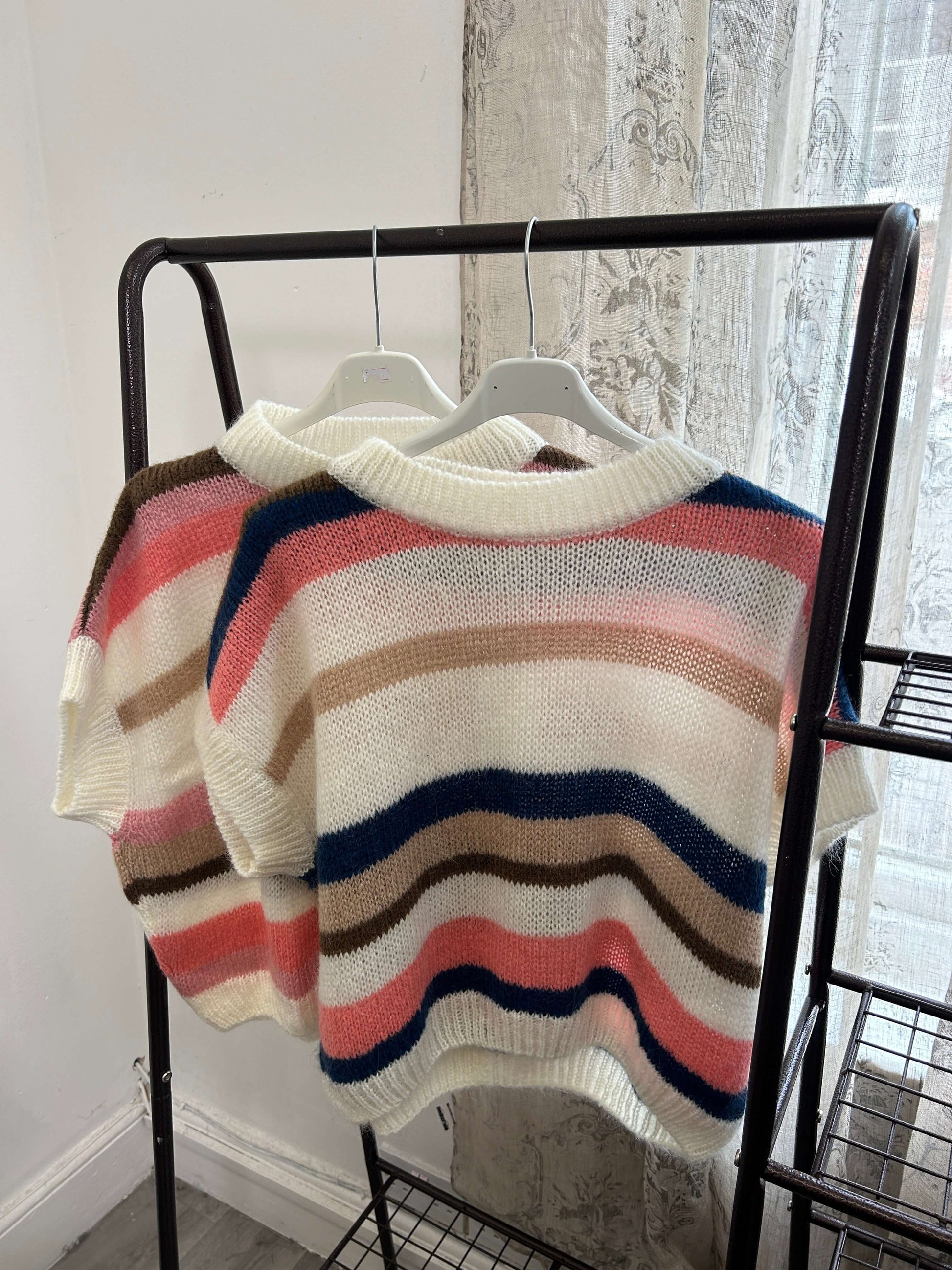 Stripe Mohair Cap Sleeve Jumper