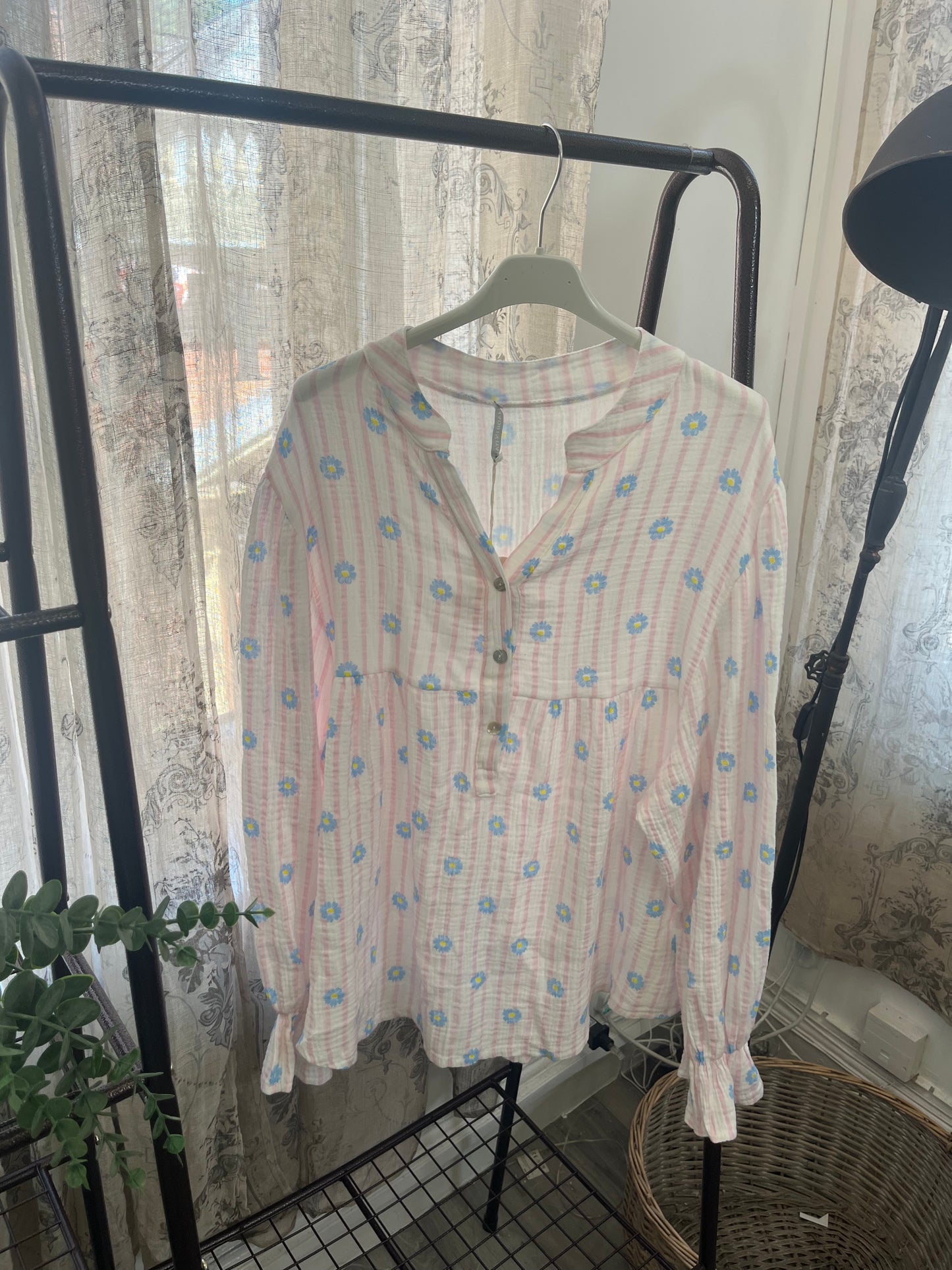 Ladies Daisy Stripe Cheesecloth Blouse