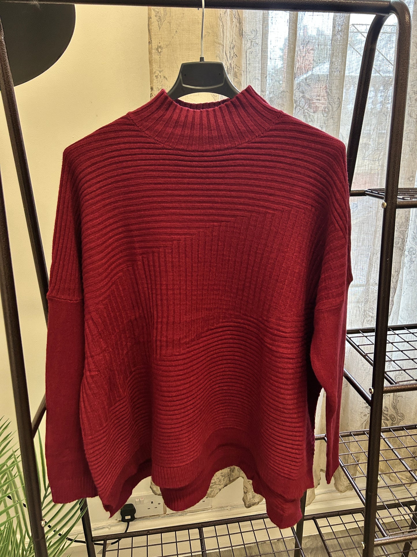 Sarah Cross Stripes Boxy High Neck Jumper