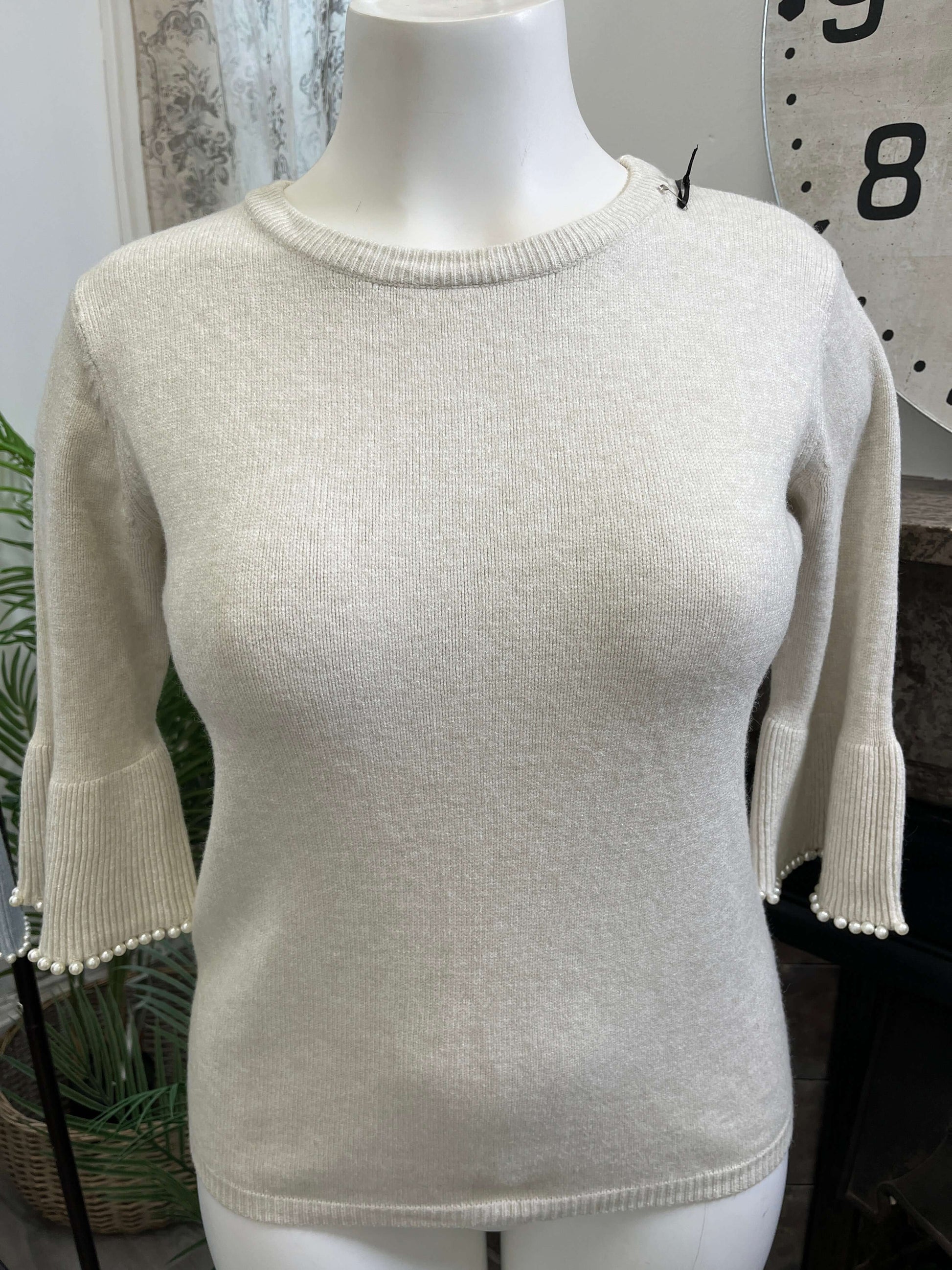 Pearl Fluted Sleeve Elegant Jumper