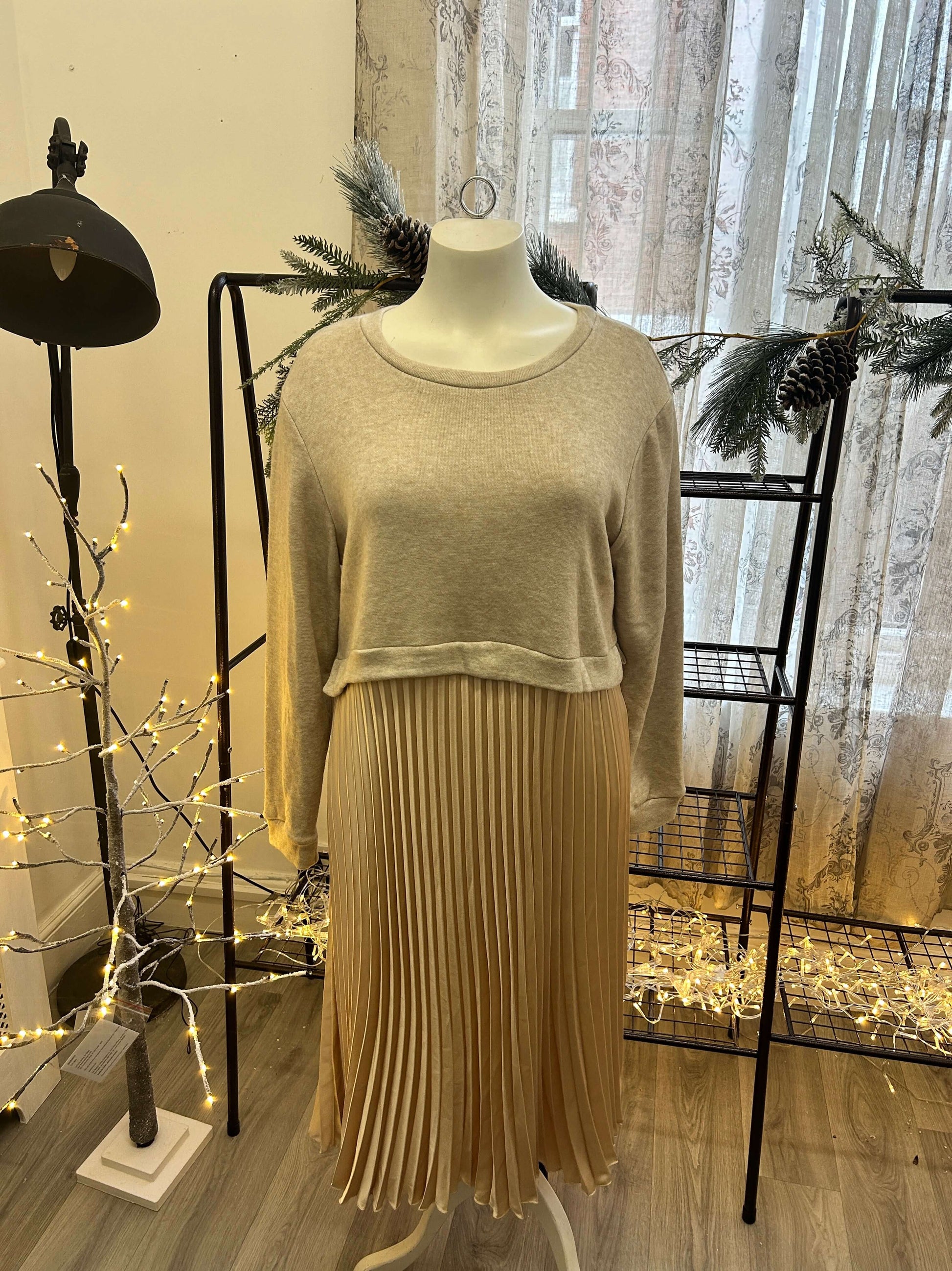 Pleated Maxi Dress with Jersey Top