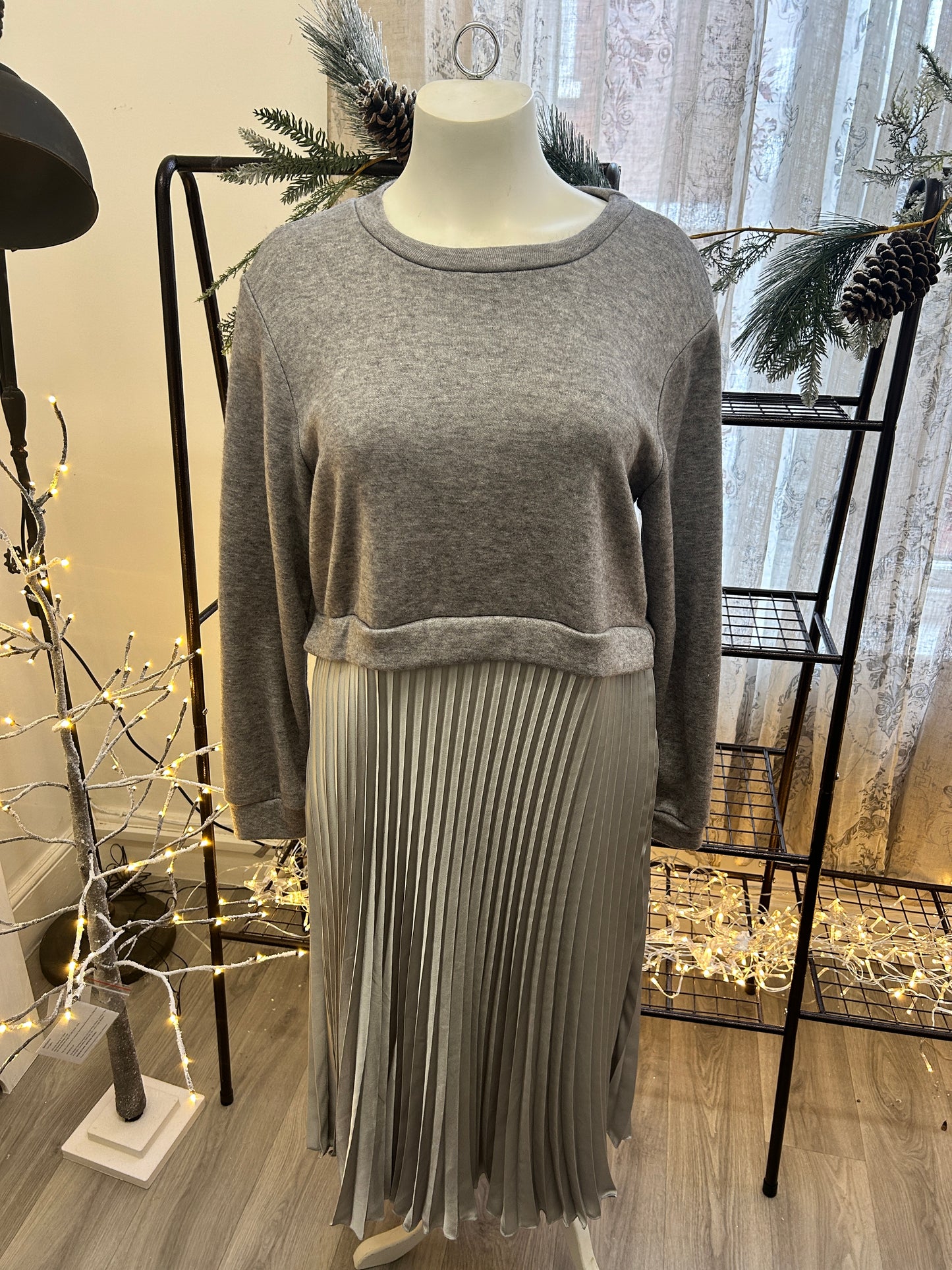 Pleated Maxi Dress with Jersey Top