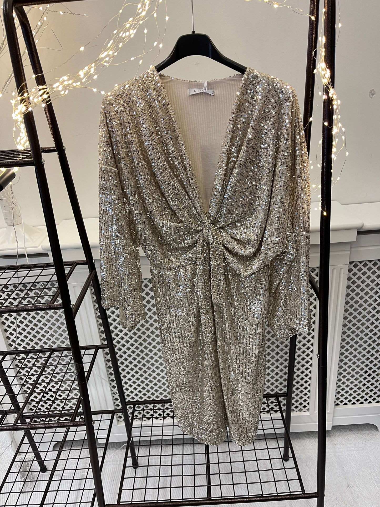 Sequin Tie Front Knee Length Dress