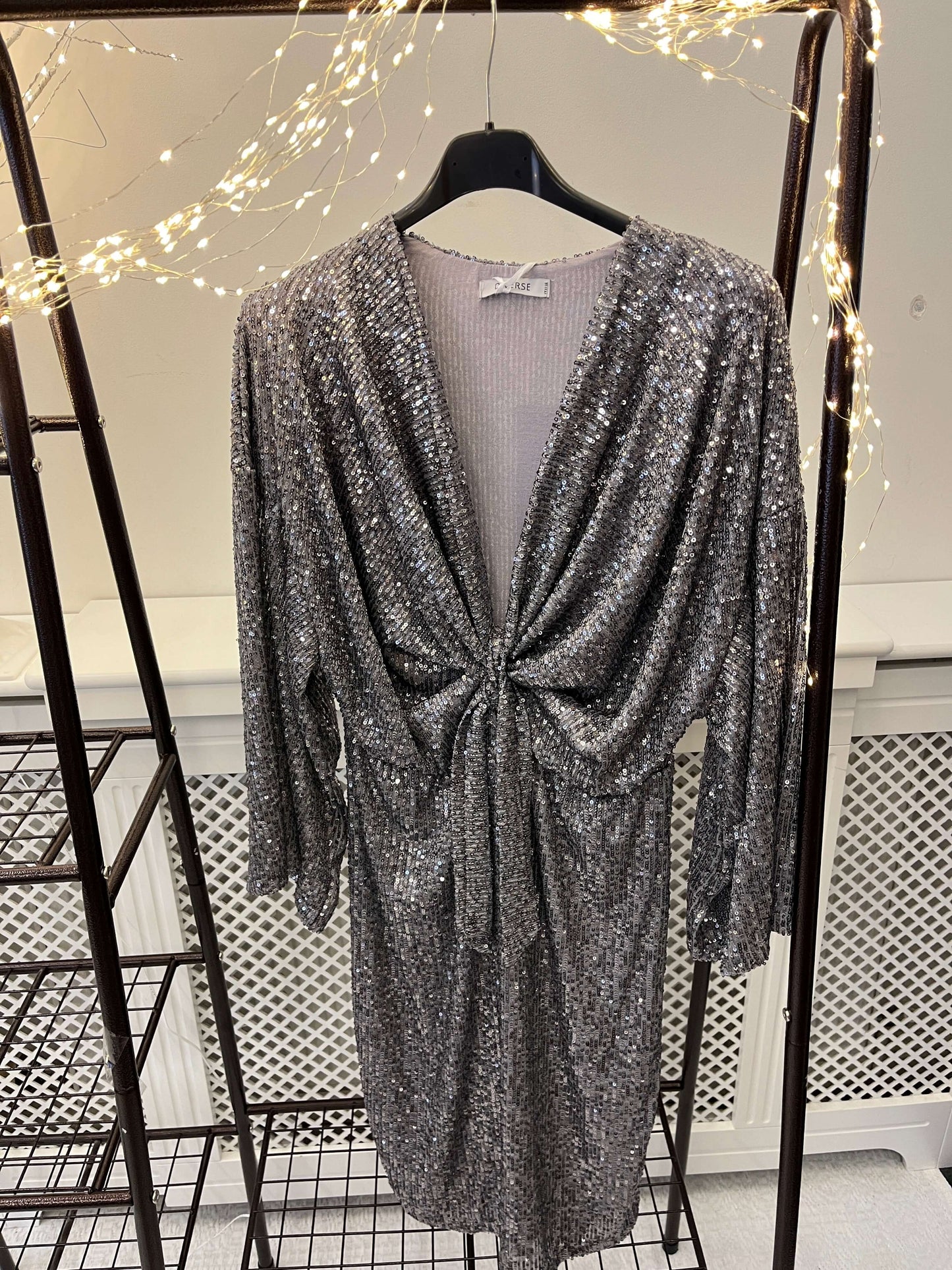 Sequin Tie Front Knee Length Dress