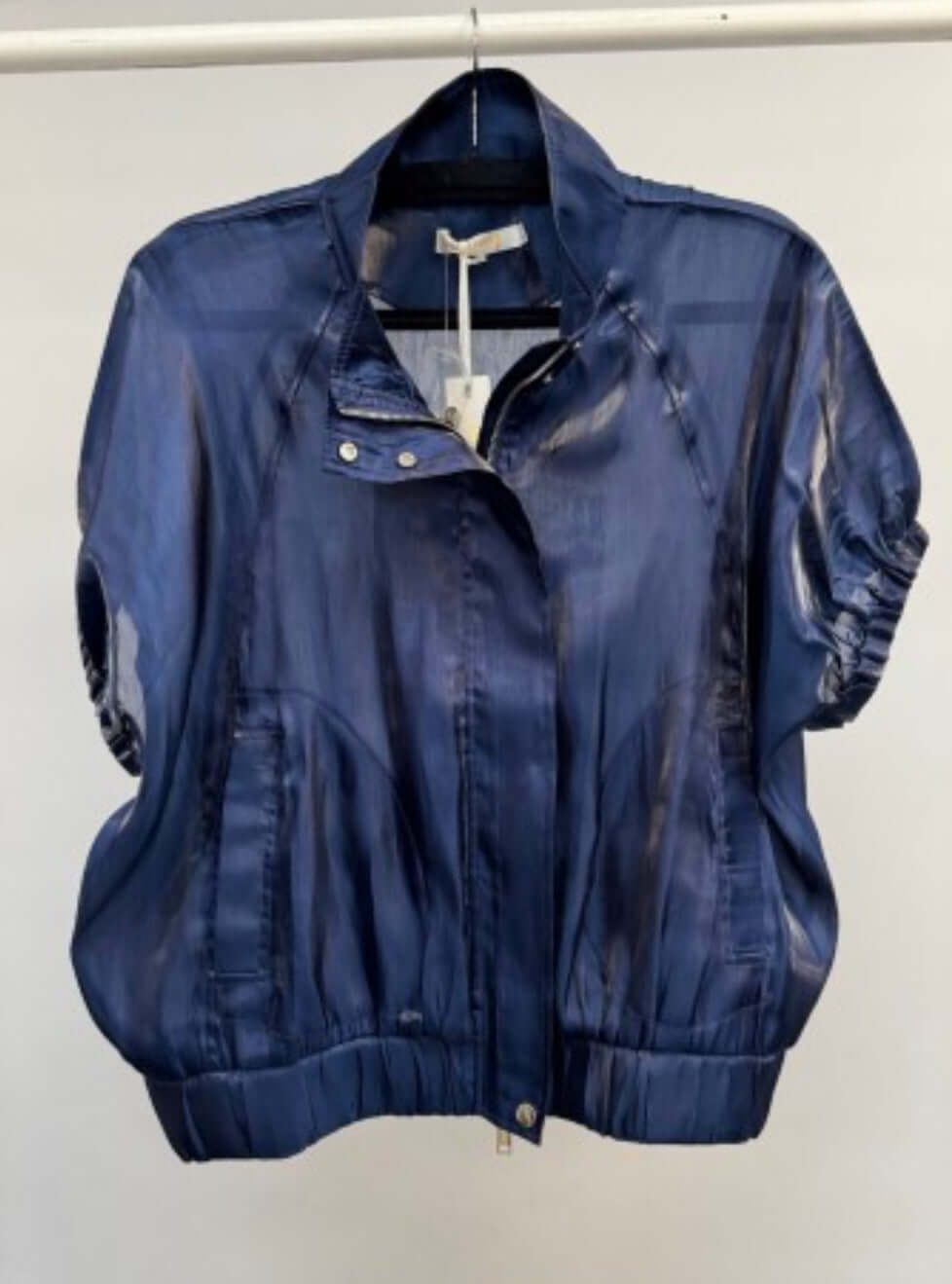 Navy Short Sleeve Sateen Bomber Style Jacket