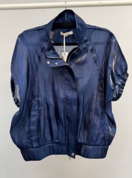 Navy Short Sleeve Sateen Bomber Style Jacket
