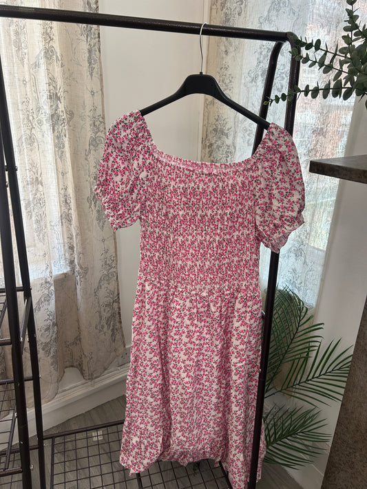Ditsy Floral Shirred Waist Tea Dress