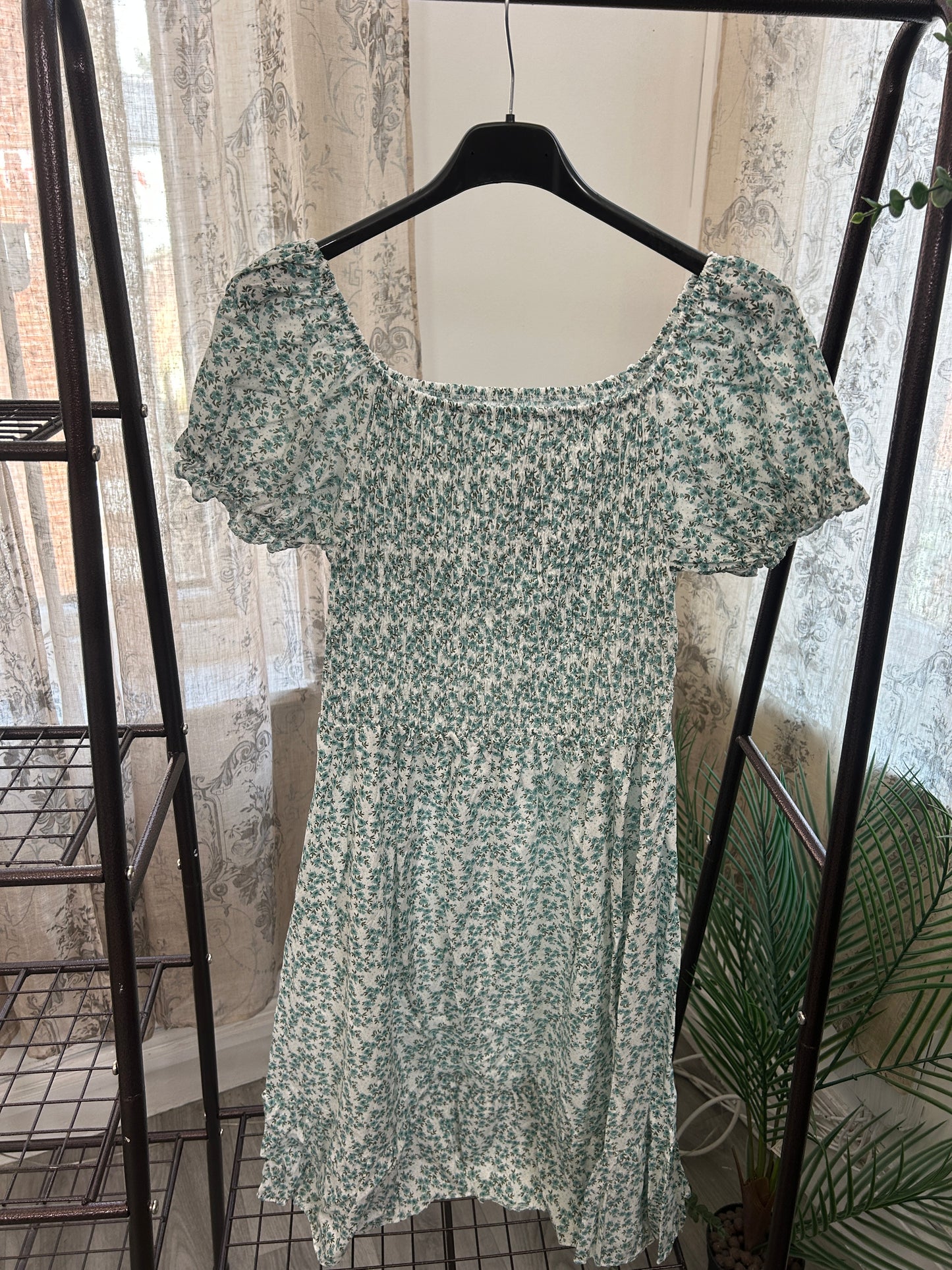 Ditsy Floral Shirred Waist Tea Dress
