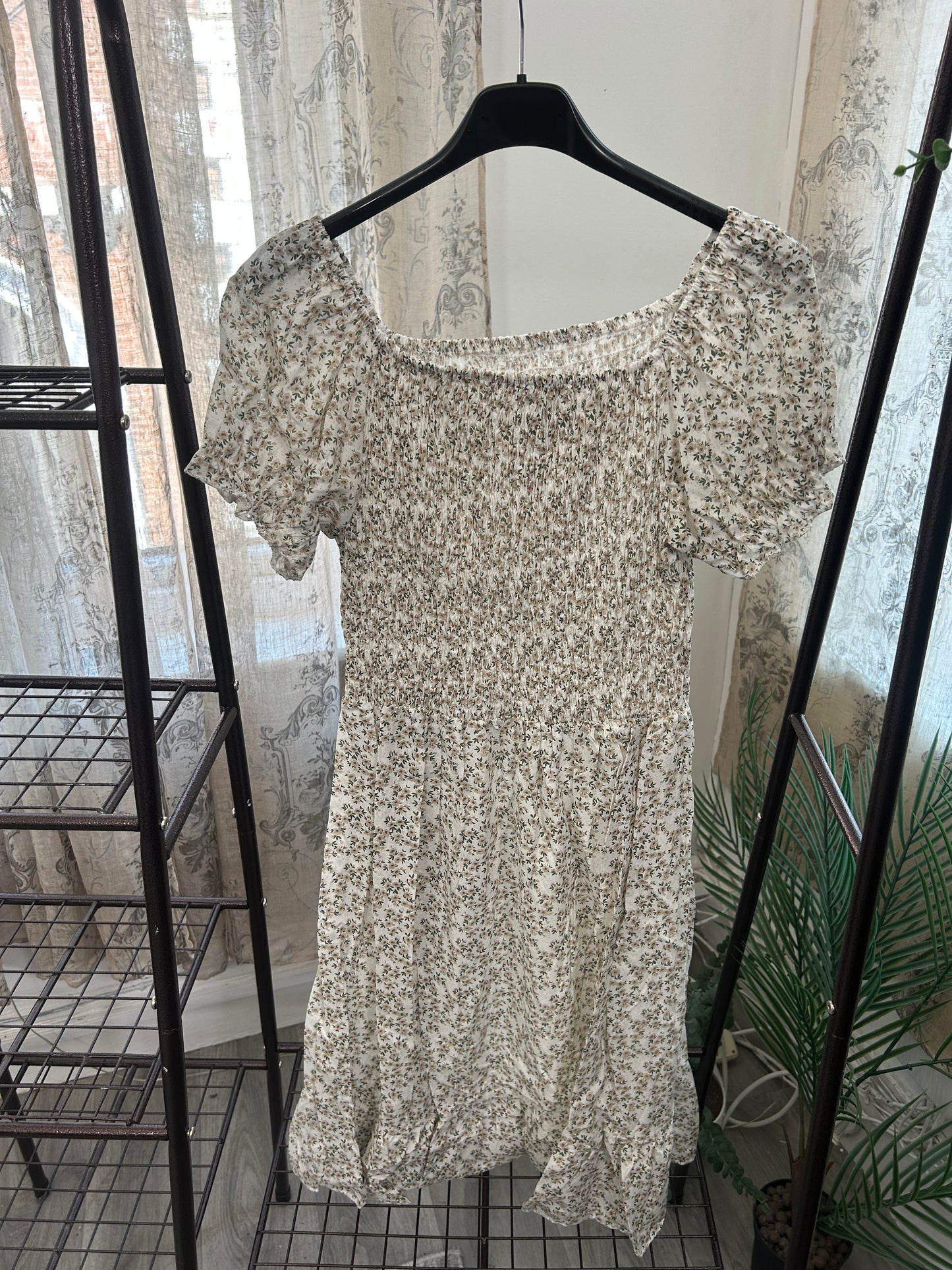 Ditsy Floral Shirred Waist Tea Dress