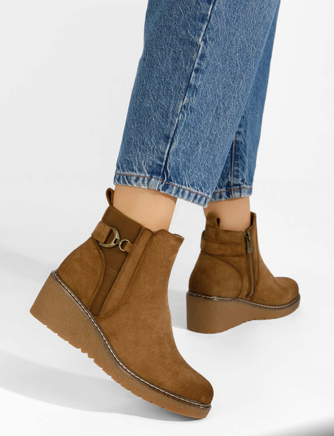 Tan Faux Suede Wedge Boot