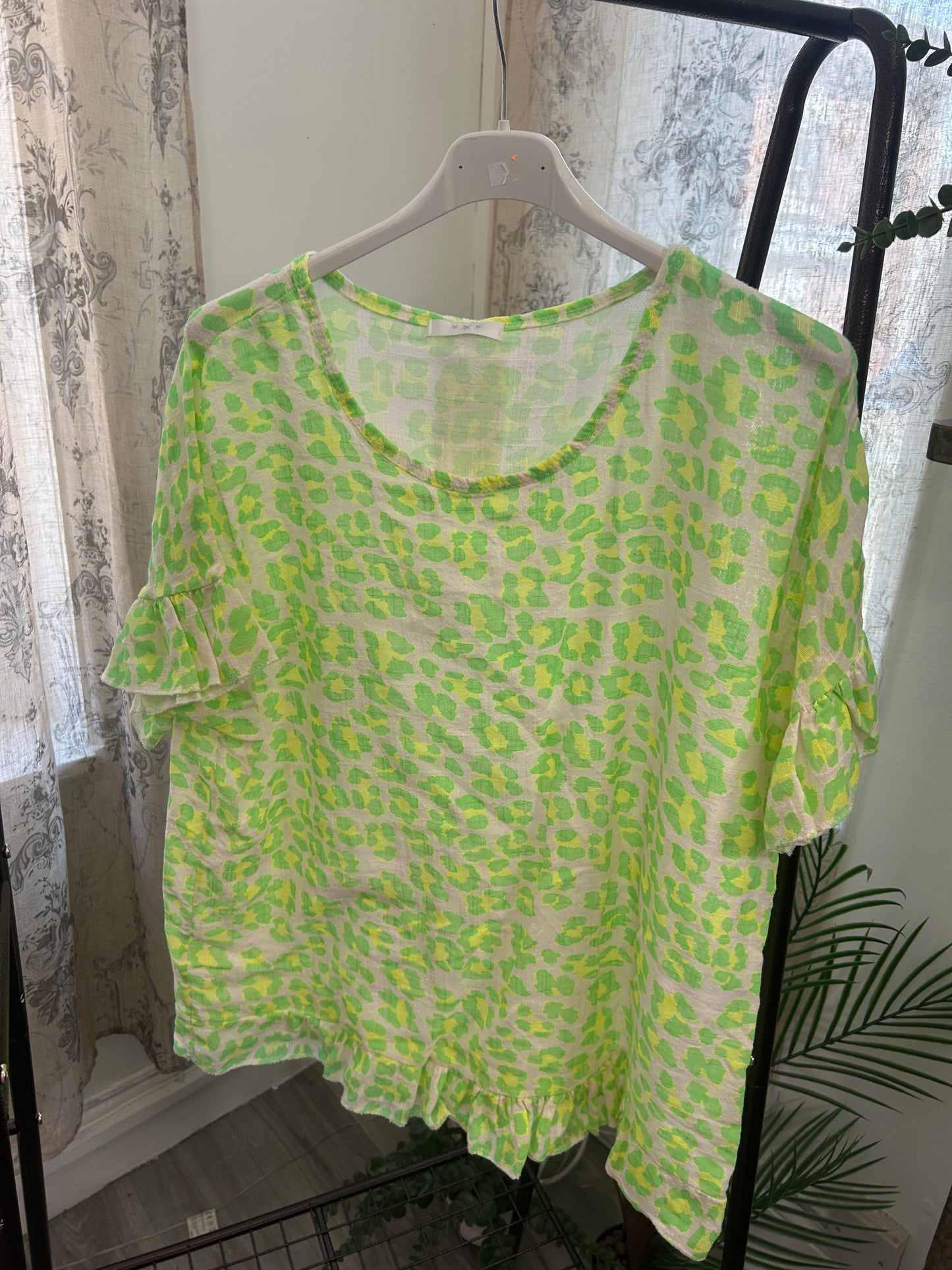 Frill Detail Linen Leopard Print Box Top