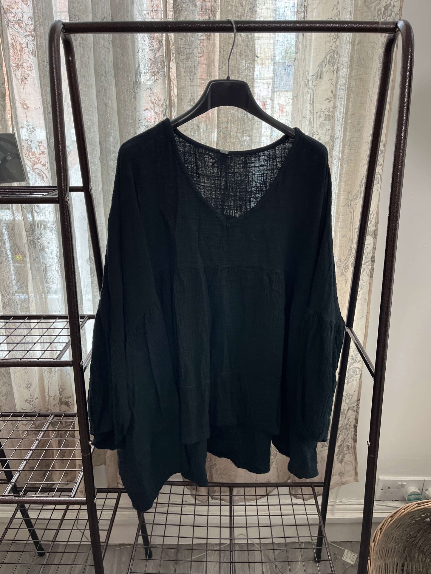 Cheesecloth V Neck Floaty Smock Blouse