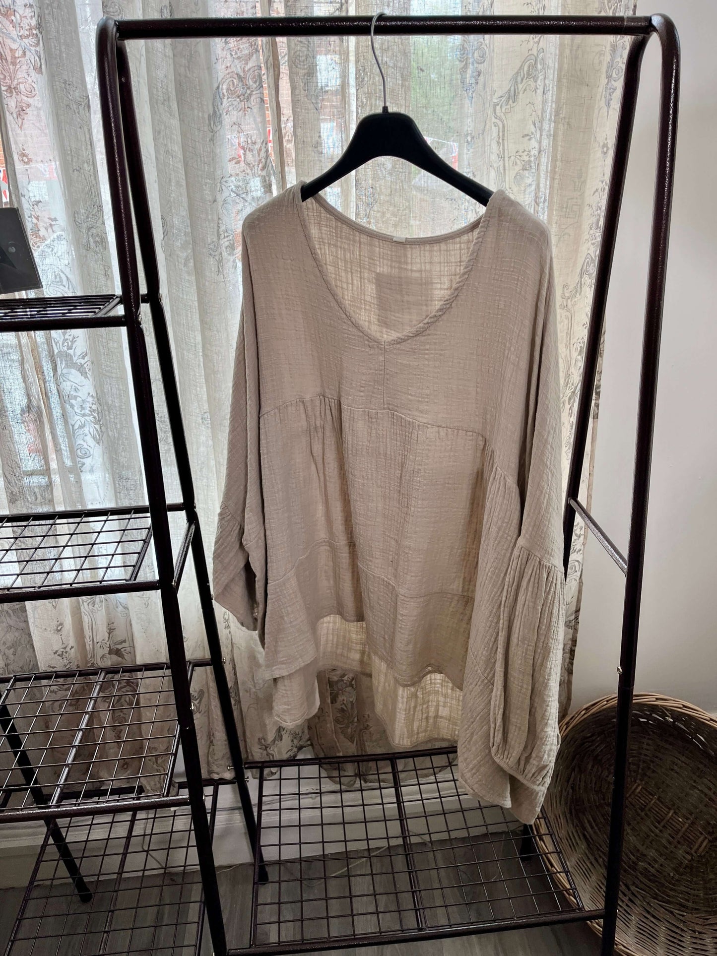 Cheesecloth V Neck Floaty Smock Blouse