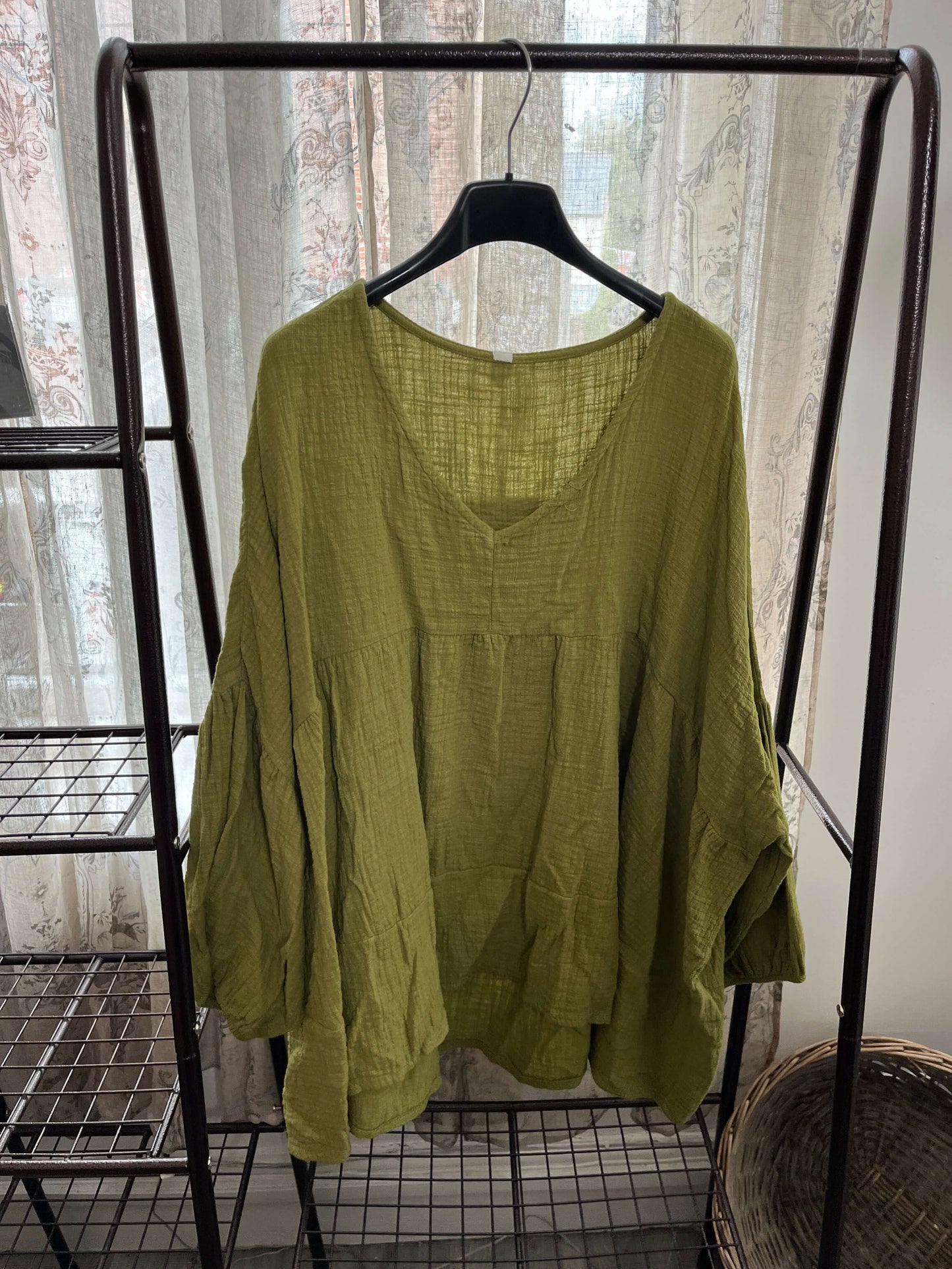 Cheesecloth V Neck Floaty Smock Blouse