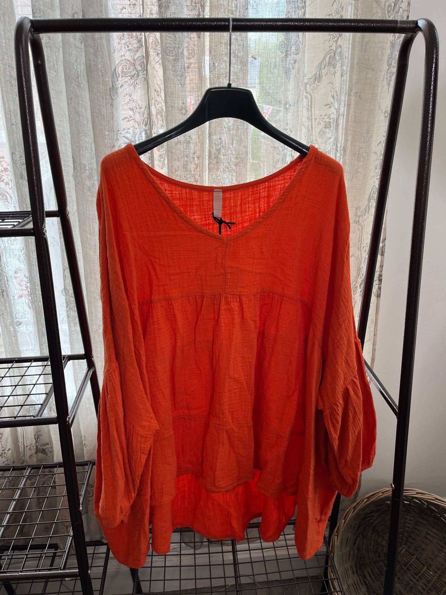 Cheesecloth V Neck Floaty Smock Blouse