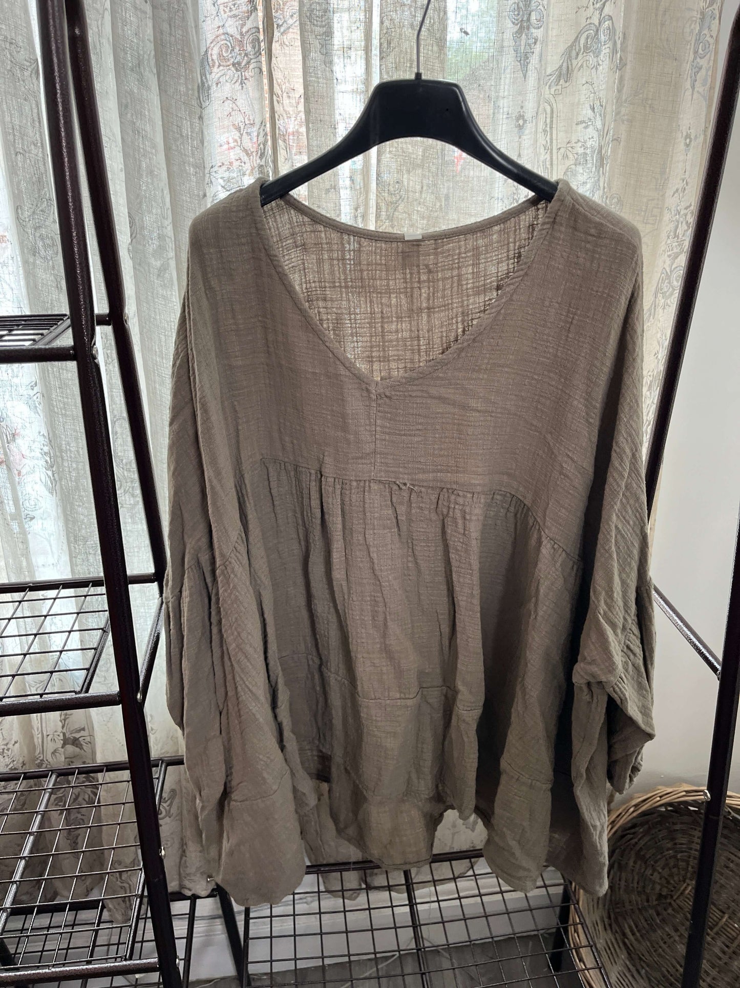 Cheesecloth V Neck Floaty Smock Blouse