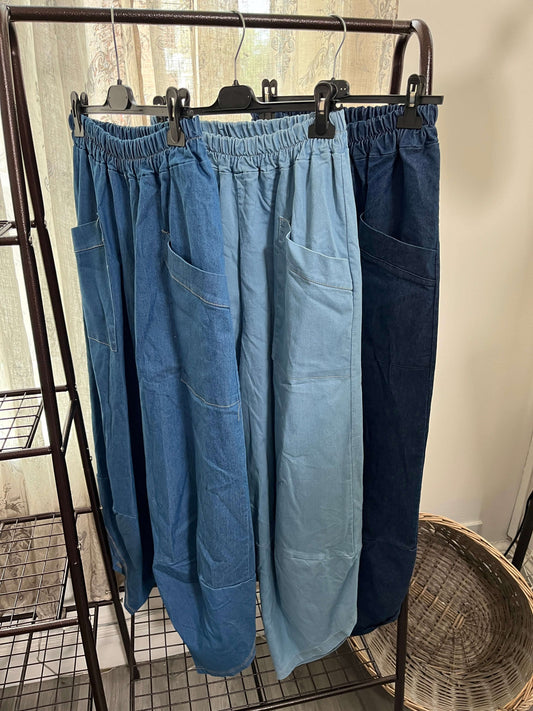 Vienna Denim Cropped Elasticated Waist Trouser