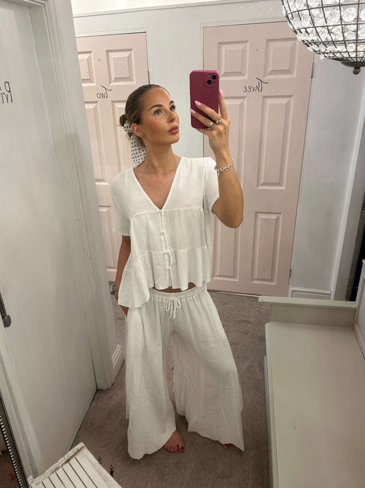 Maevry Linen Blend Waffle Palazzo