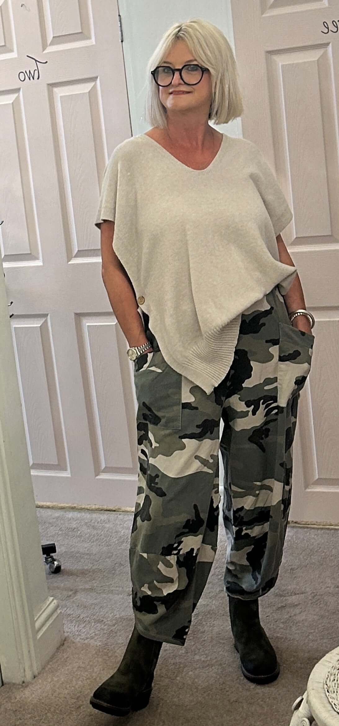 Vanessa V Neck Tabard Knit with Button Detail