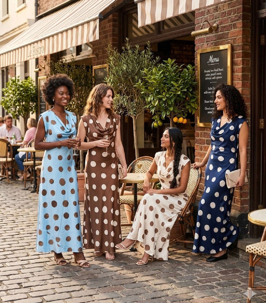 Satin Polka Dot Cap Sleeve Maxi Dress