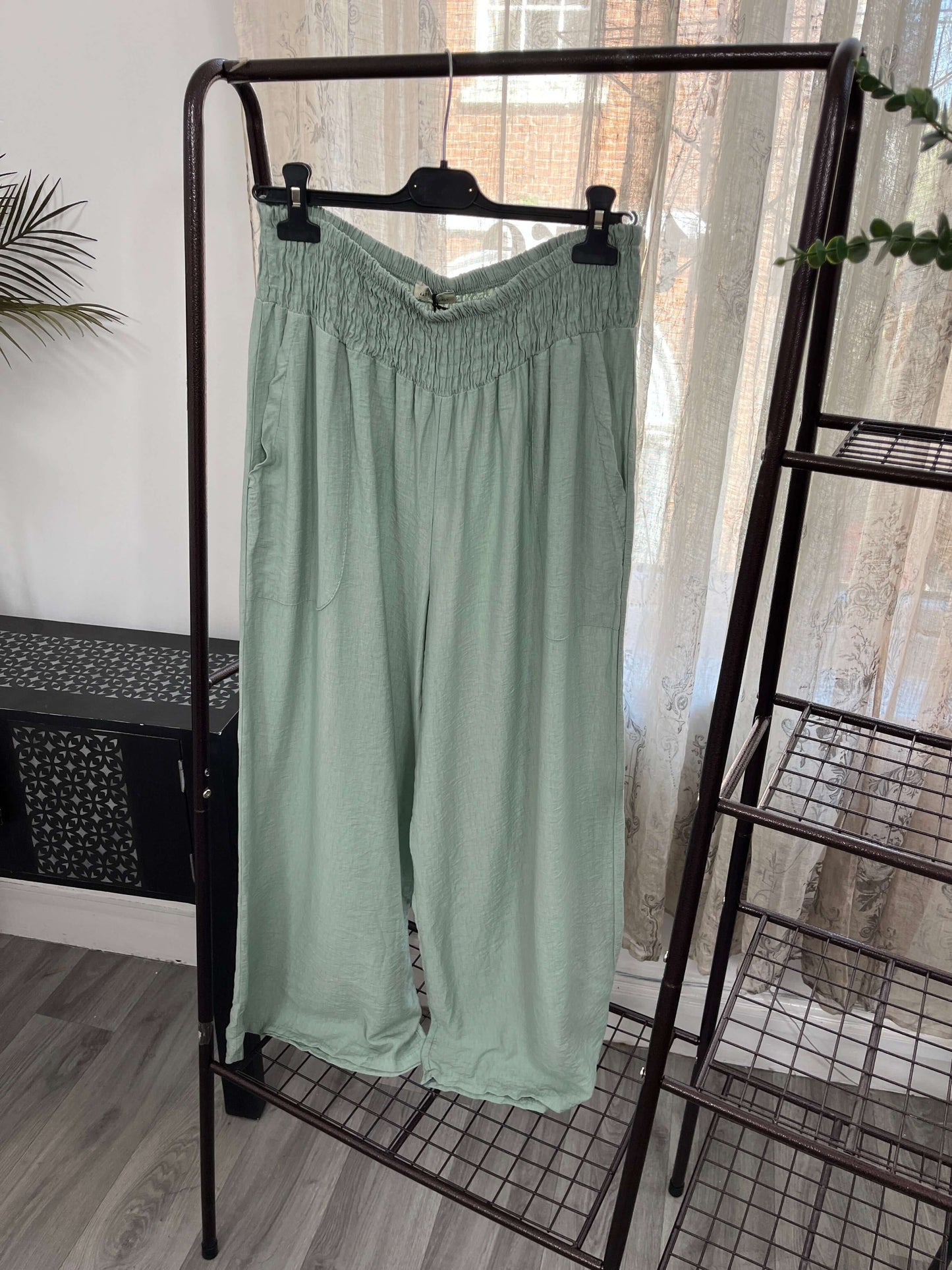 Olive Elasticated Waist Wide Leg Palazzo Trouser