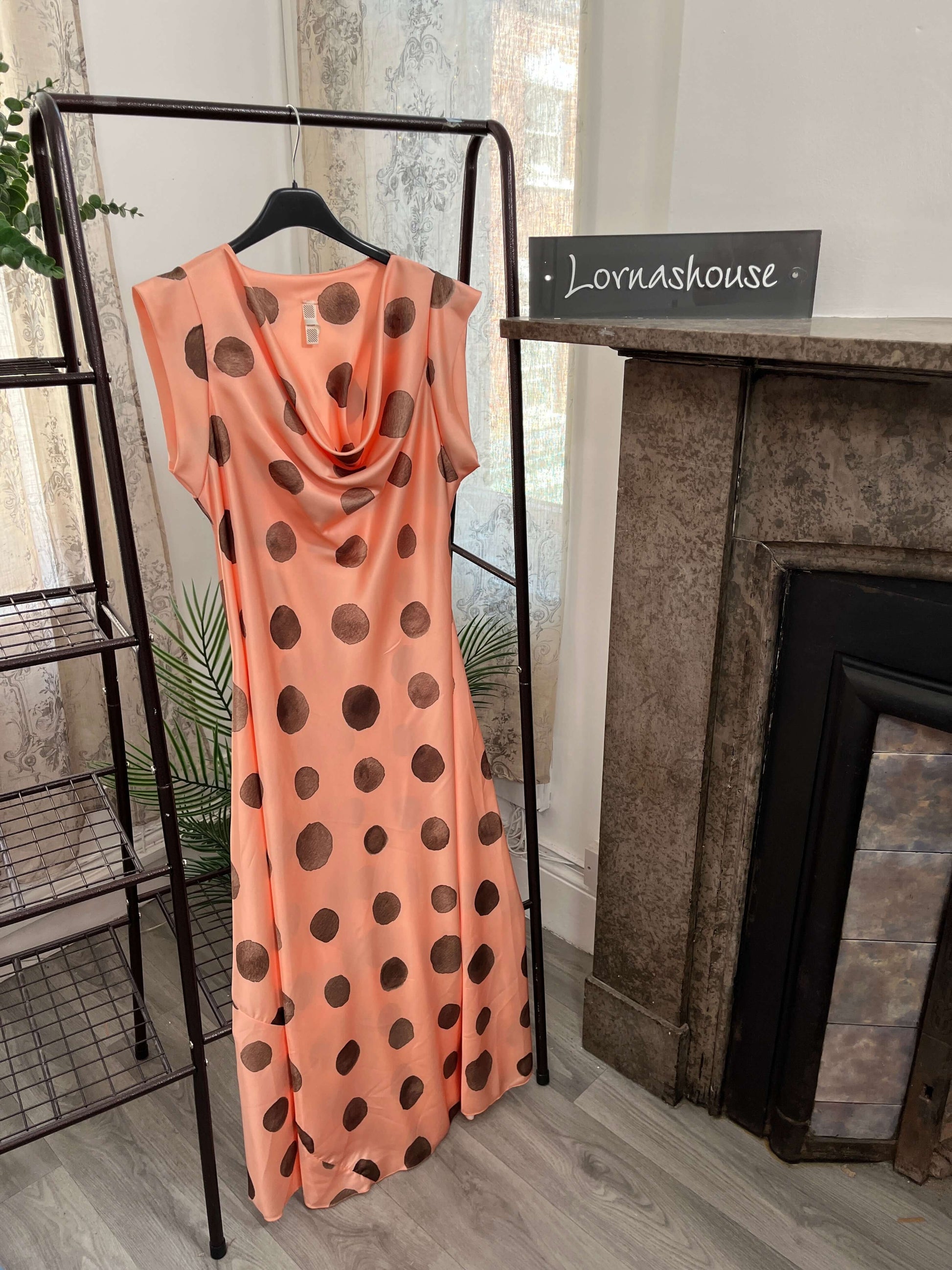 Satin Polka Dot Cap Sleeve Maxi Dress