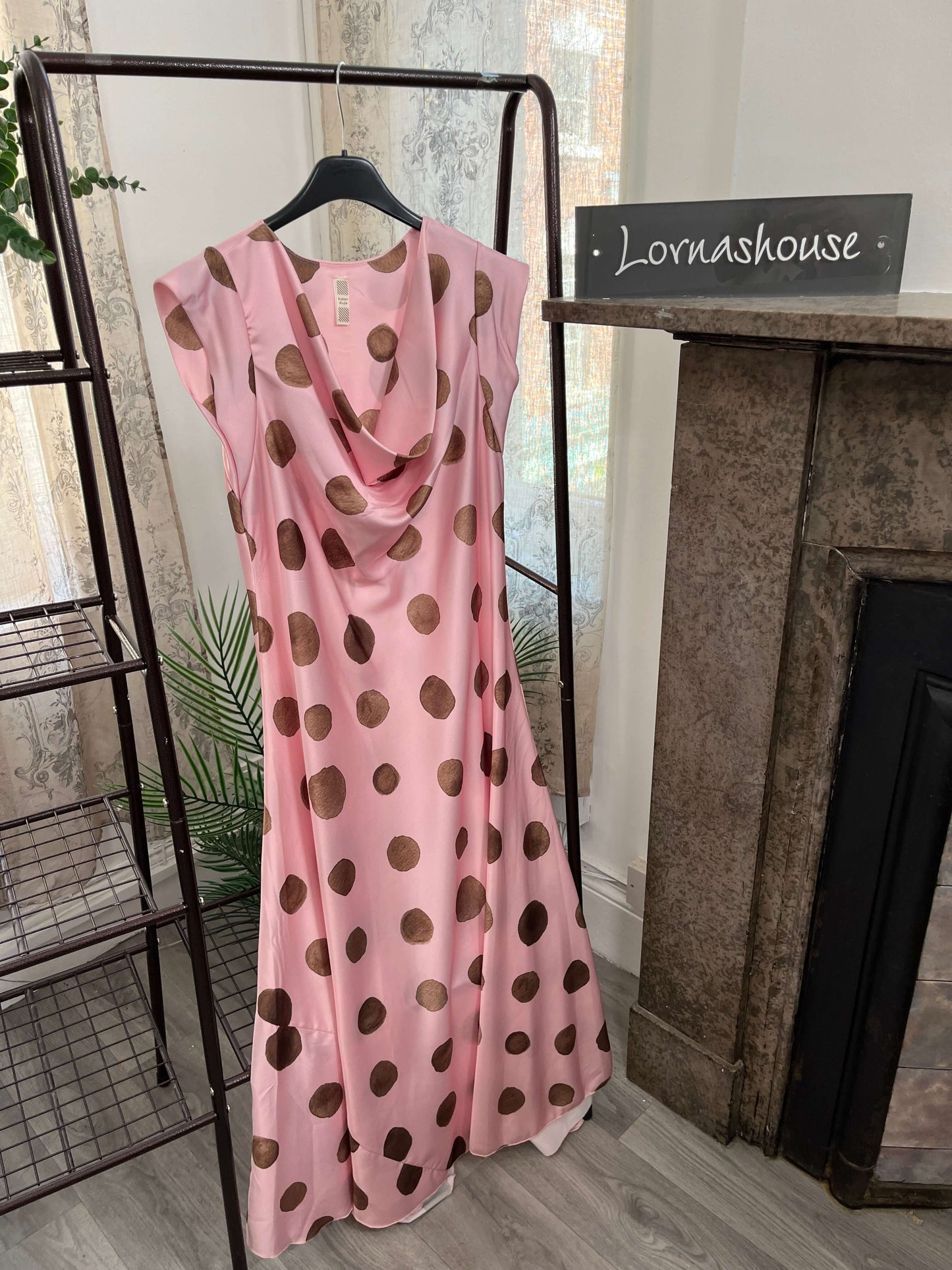 Satin Polka Dot Cap Sleeve Maxi Dress