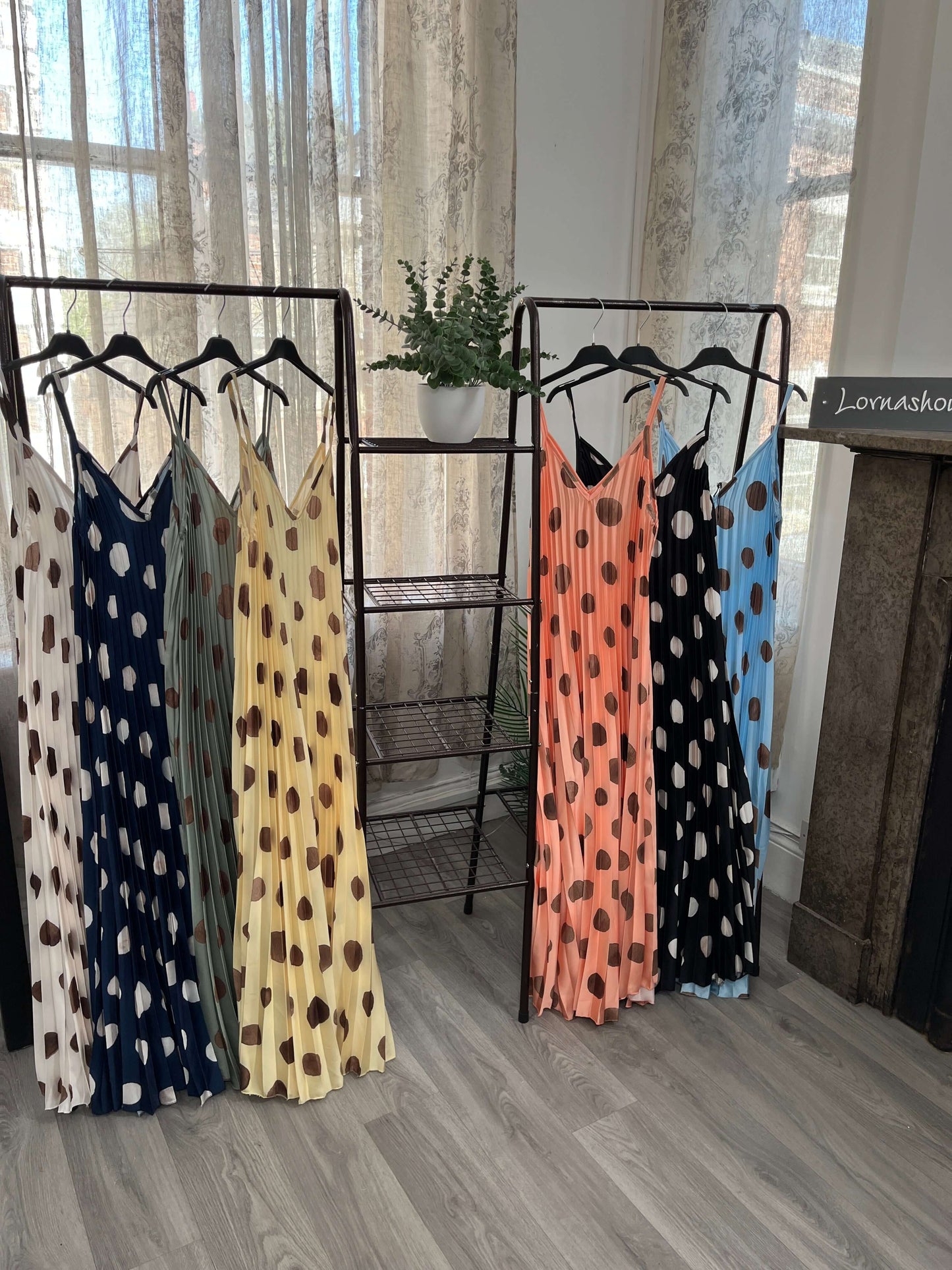 Satin Polka Dot Pleated V Neck Sundress