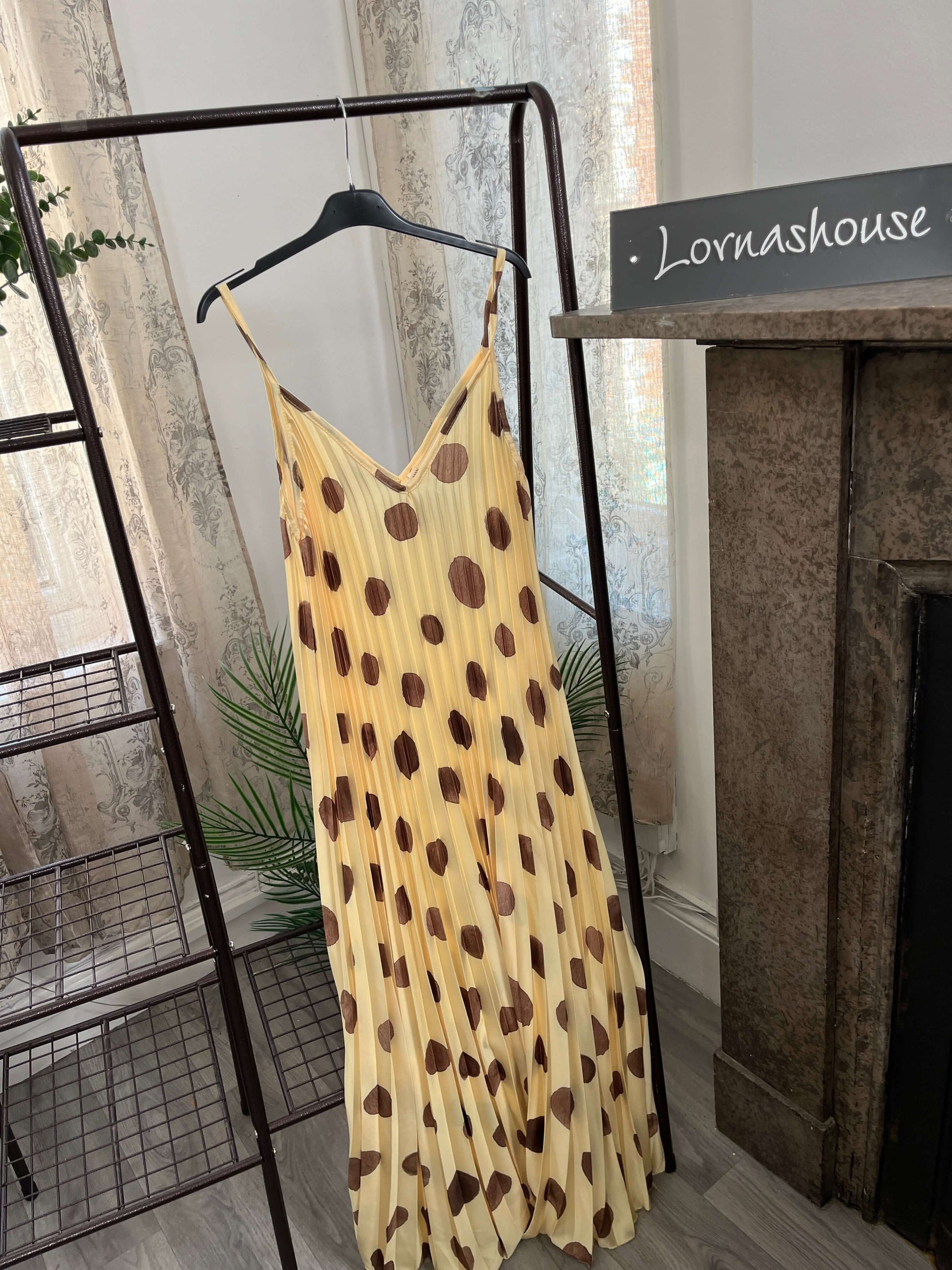 Satin Polka Dot Pleated V Neck Sundress