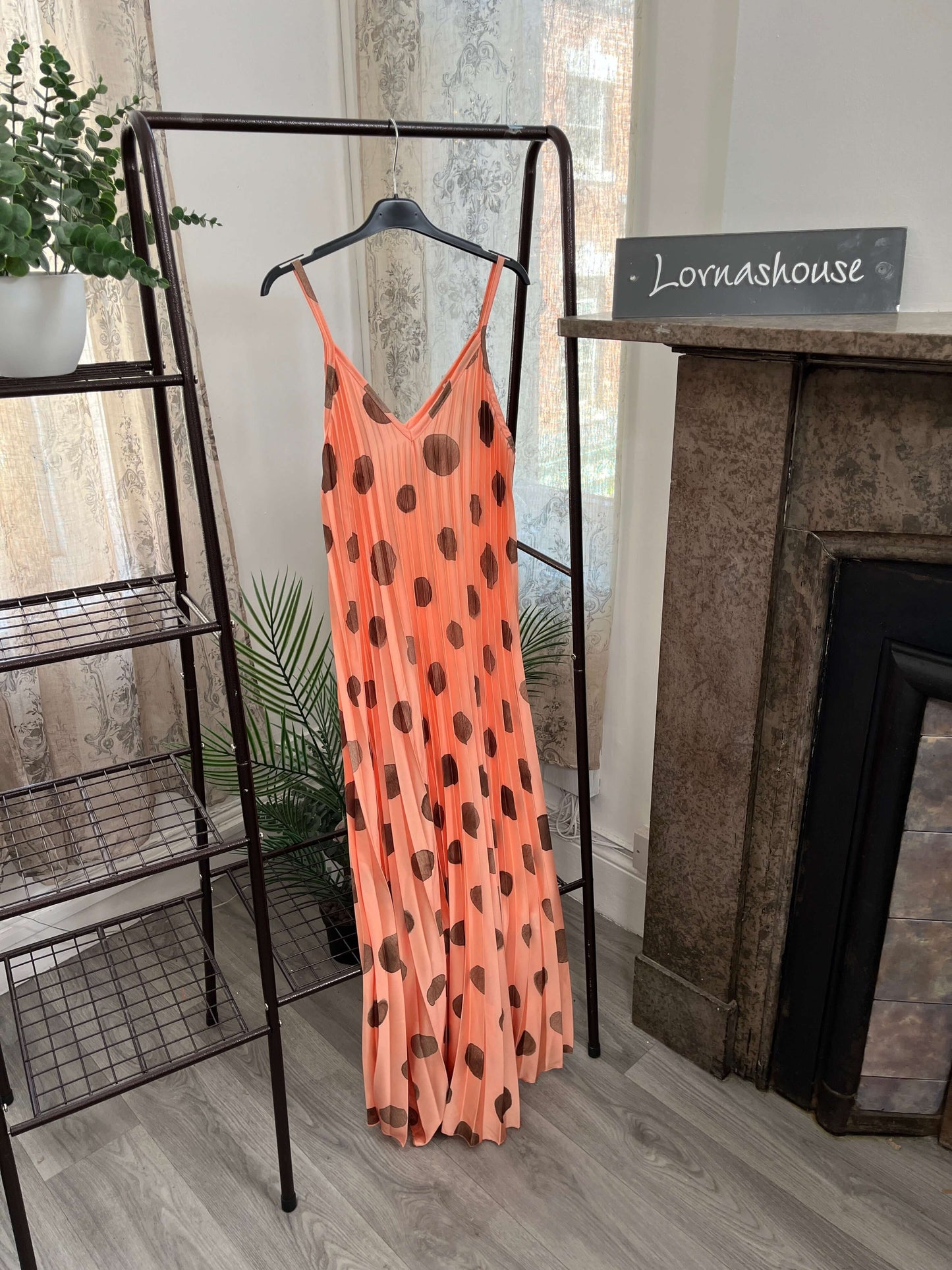 Satin Polka Dot Pleated V Neck Sundress