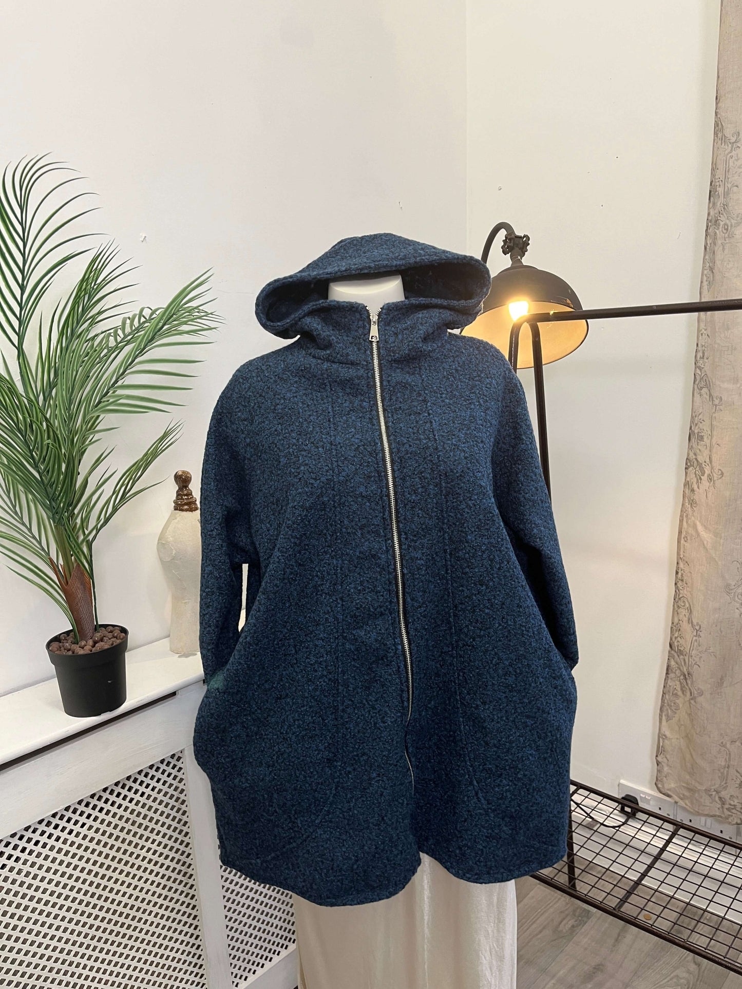 Zip Through Hooded Boucle Coatigan