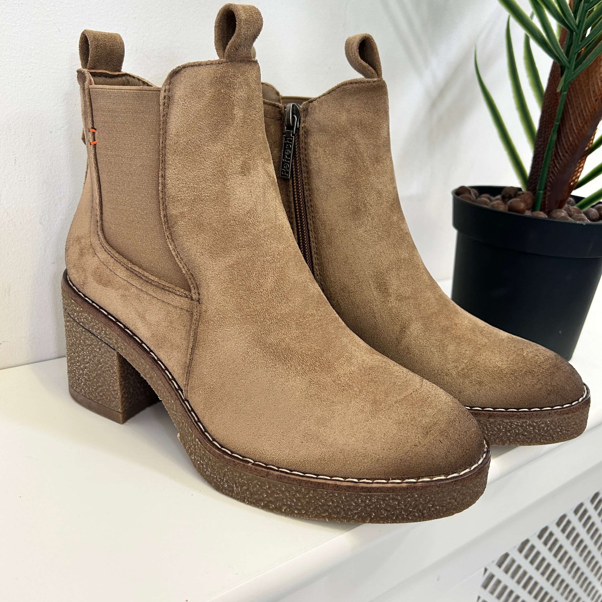 Refresh Taupe Faux Suede Ladies Ankle Boots