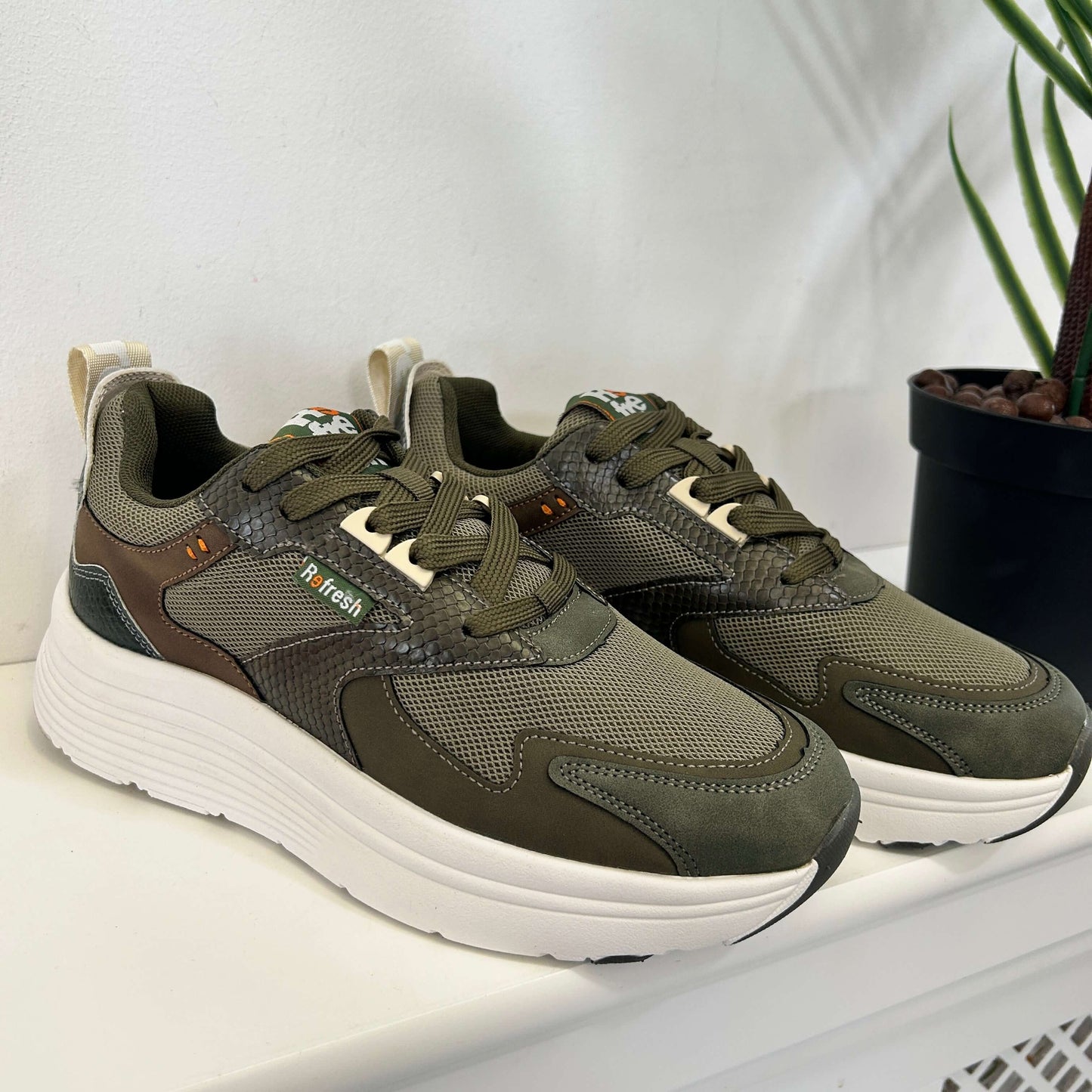 Refresh Army Green Mixed Textile Trainers