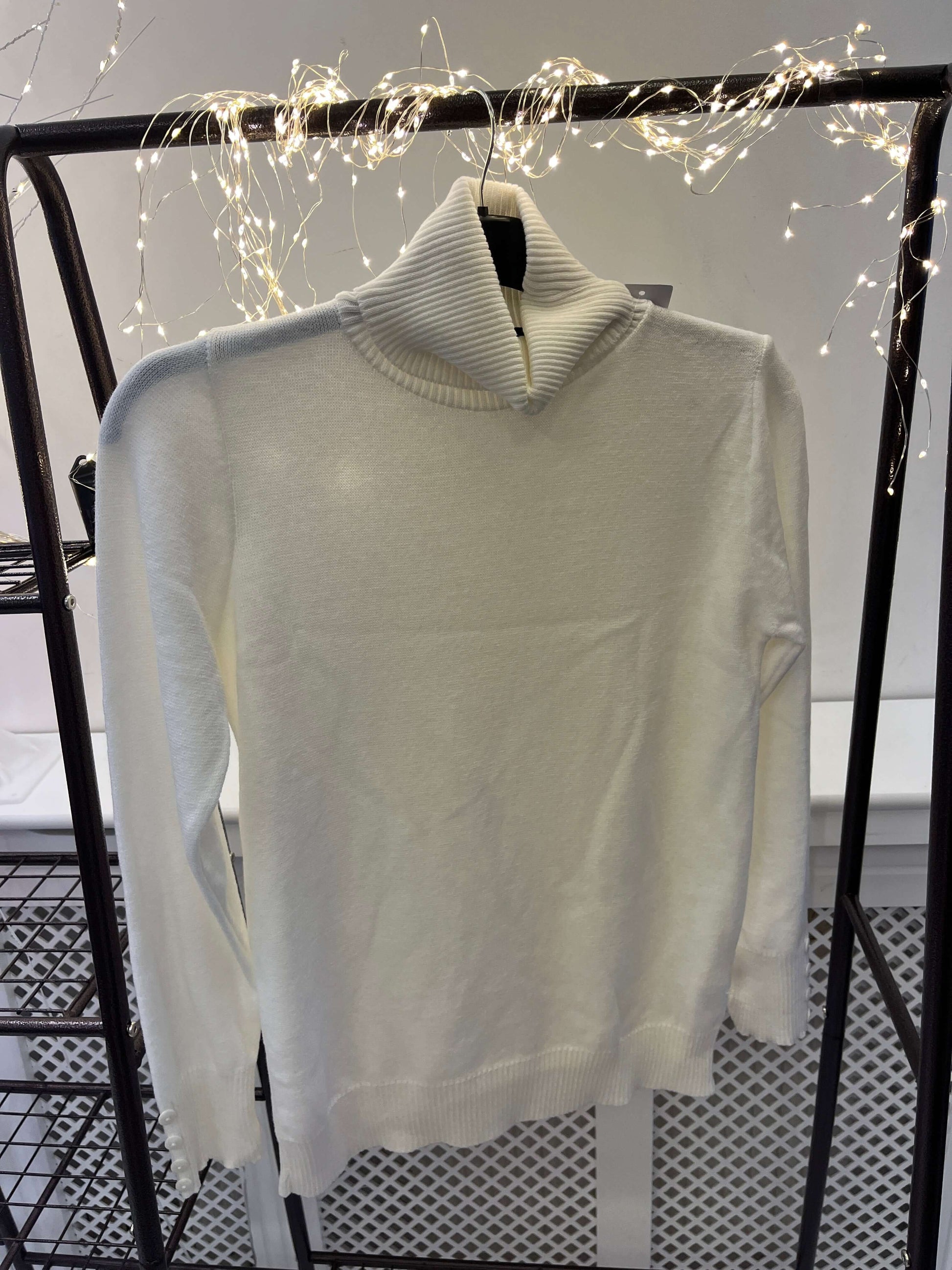Stacey Polo Neck Ribbed Edge Jumper with Cute Button Detail