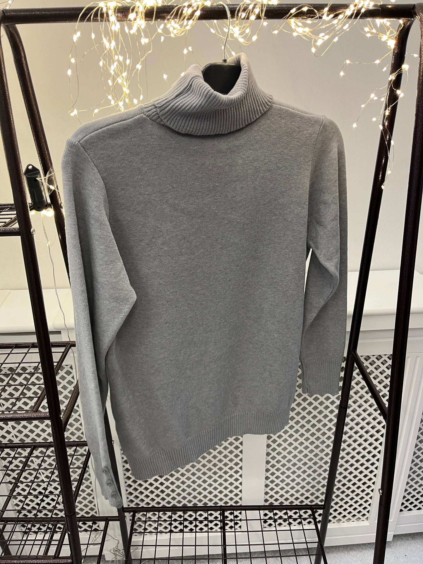 Stacey Polo Neck Ribbed Edge Jumper with Cute Button Detail
