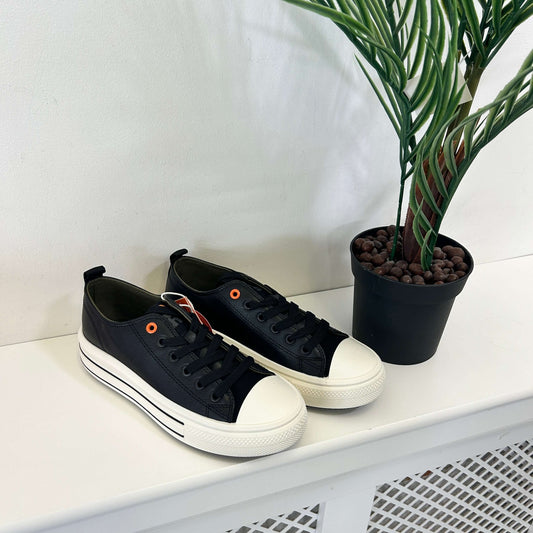 Refresh Black Lace Up Faux Leather Trainers