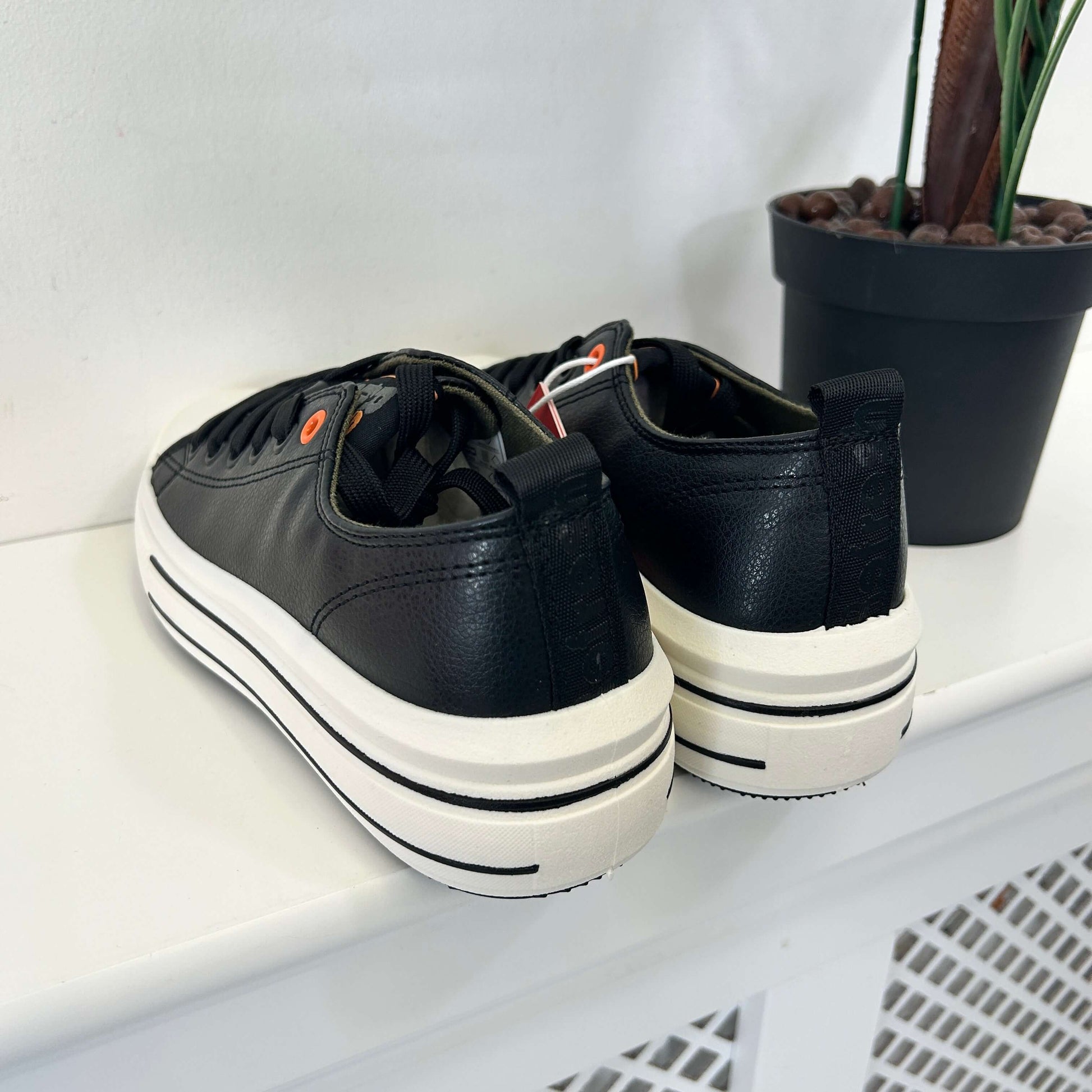 Refresh Black Lace Up Faux Leather Trainers