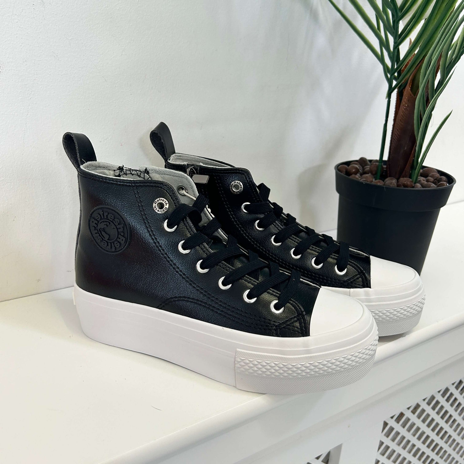 Refresh Black Faux Leather High Top Trainers