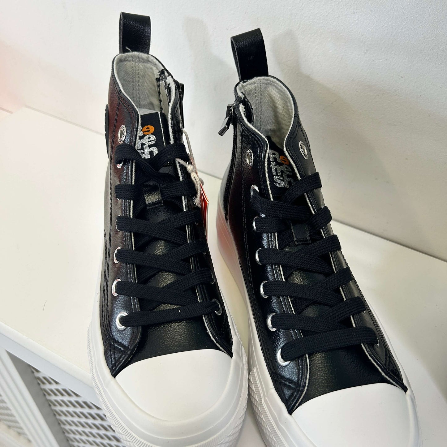 Refresh Black Faux Leather High Top Trainers