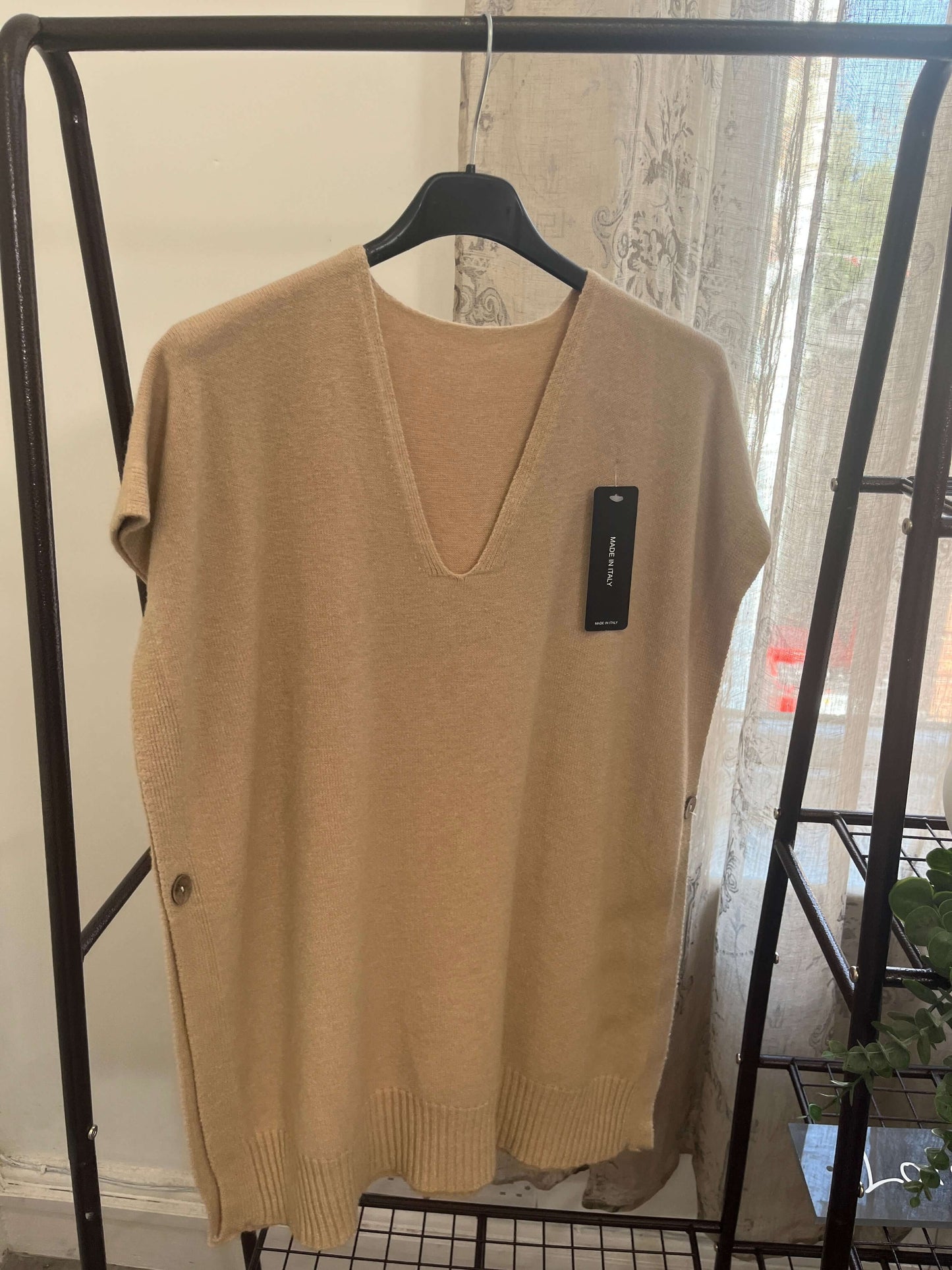 Vanessa V Neck Tabard Knit with Button Detail