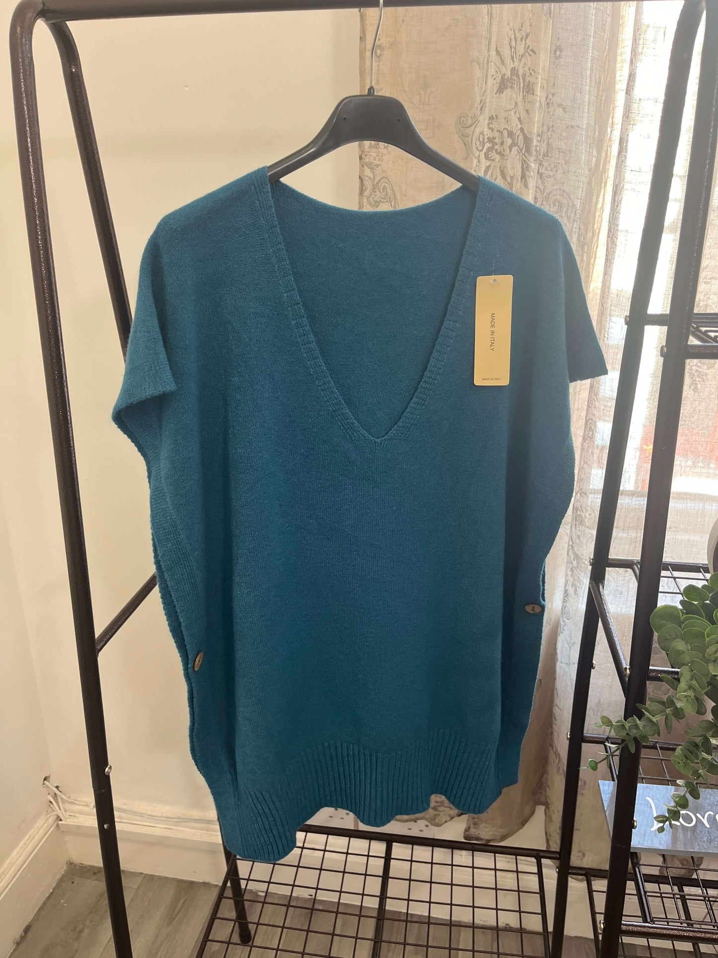 Vanessa V Neck Tabard Knit with Button Detail