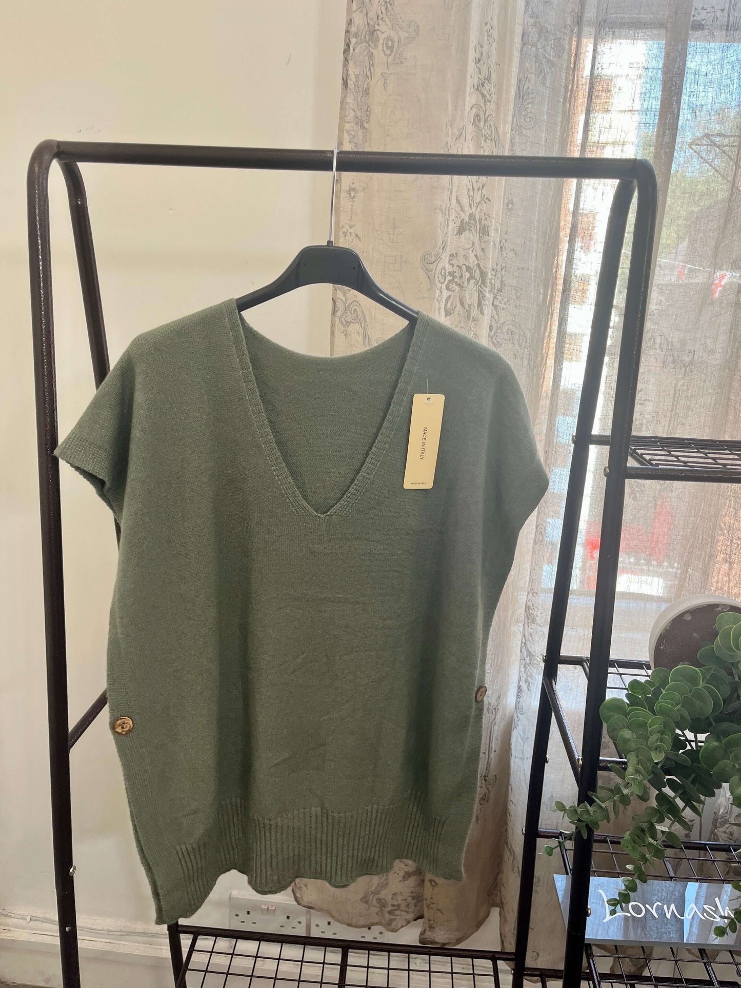 Vanessa V Neck Tabard Knit with Button Detail