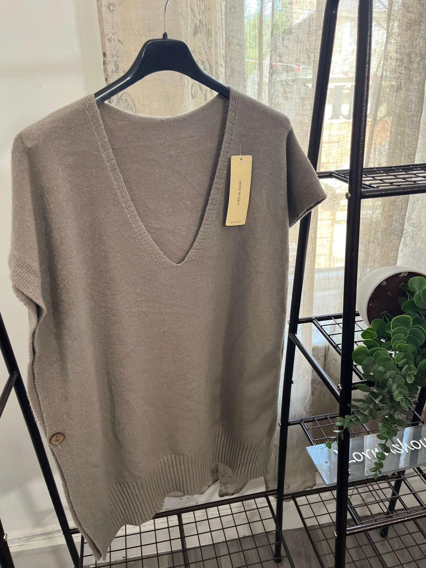 Vanessa V Neck Tabard Knit with Button Detail