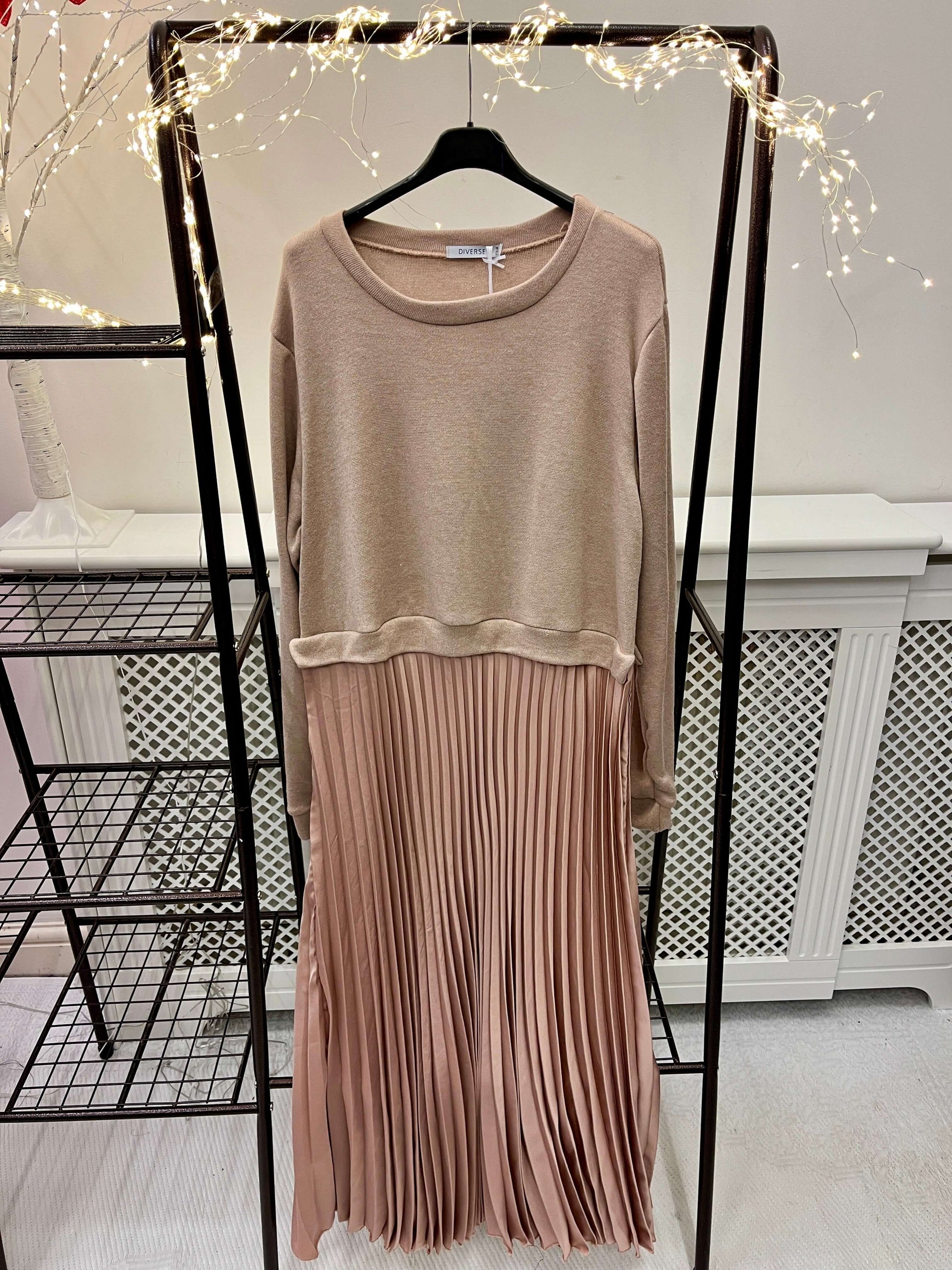 Pleated Maxi Dress with Jersey Top