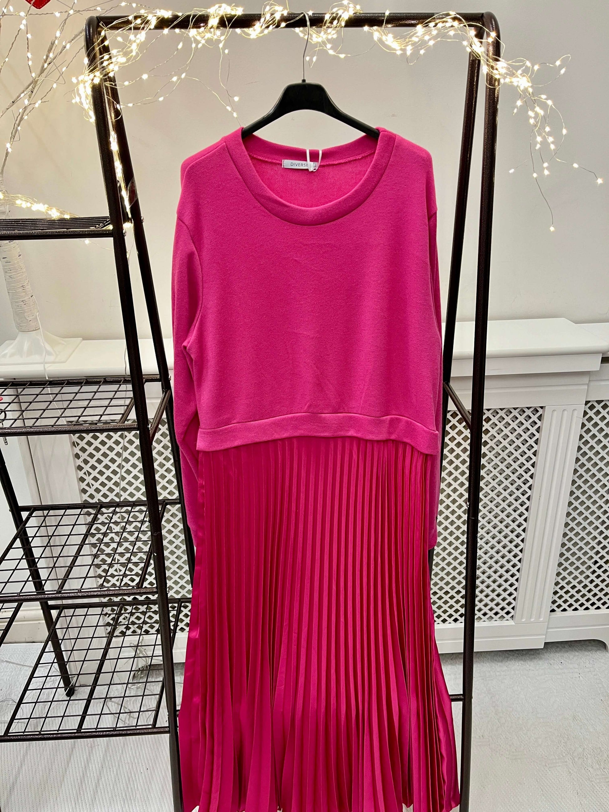 Pleated Maxi Dress with Jersey Top
