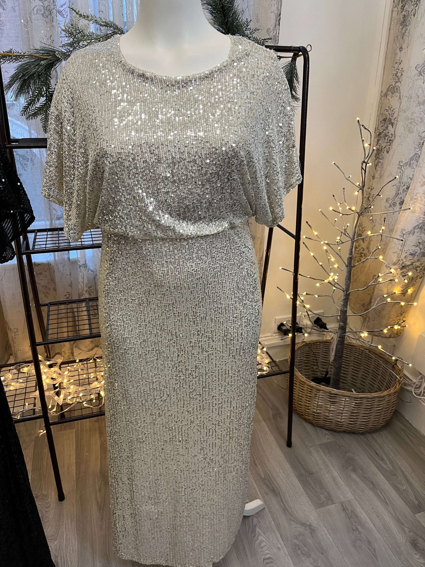 Short Batwing Sleeve Sequin Maxi Dress