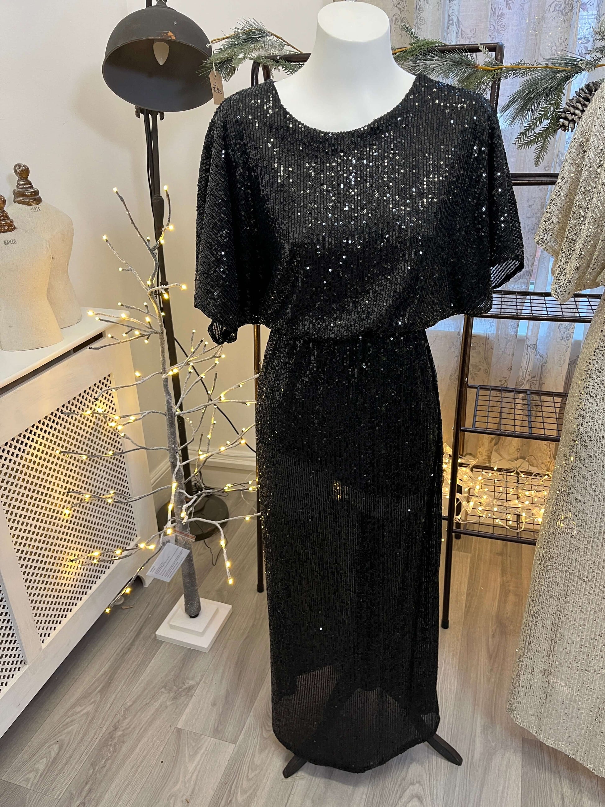 Short Batwing Sleeve Sequin Maxi Dress